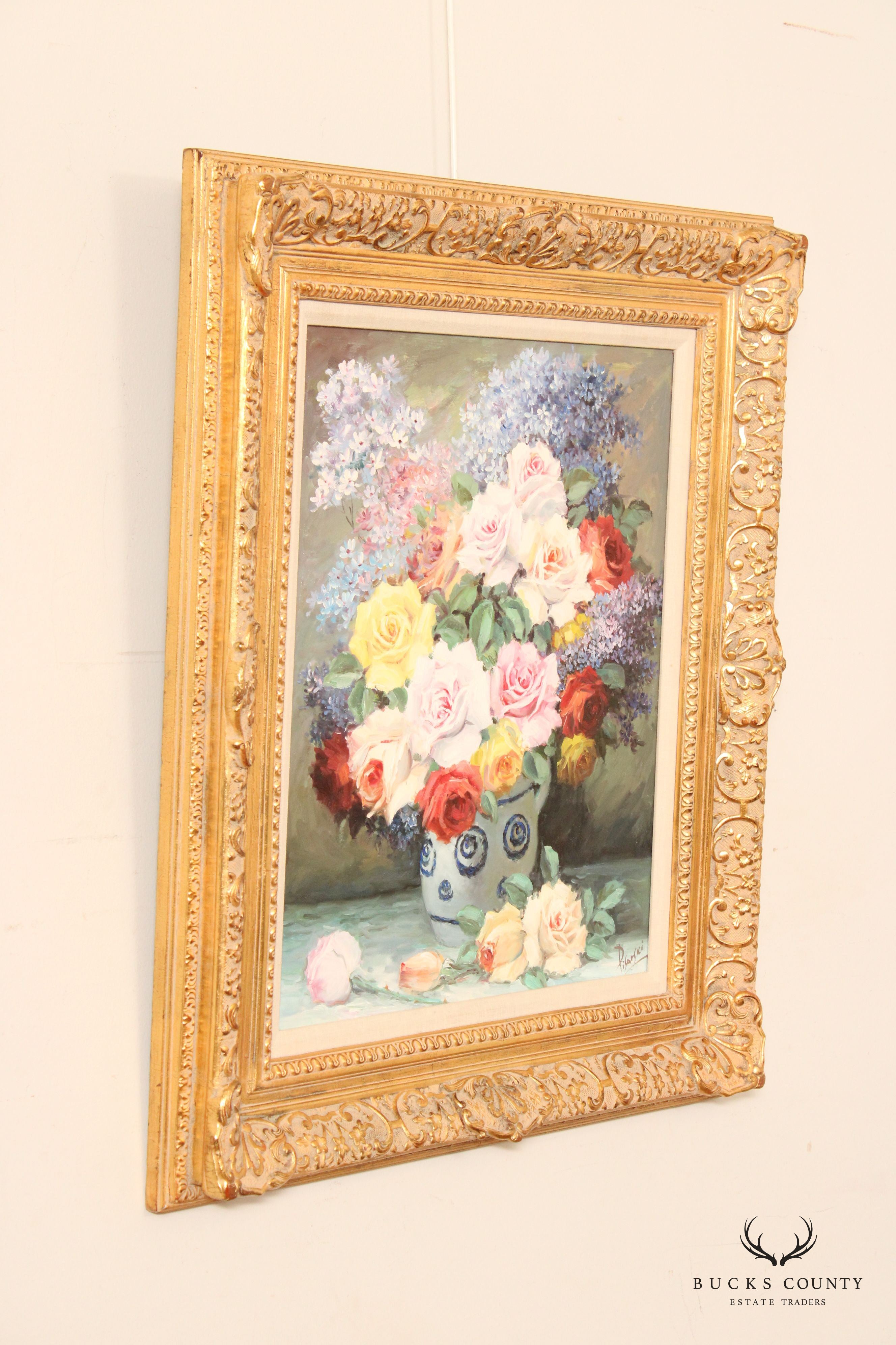 Floral Arrangement Still Life Oil Painting, Signed 'Pisarski'