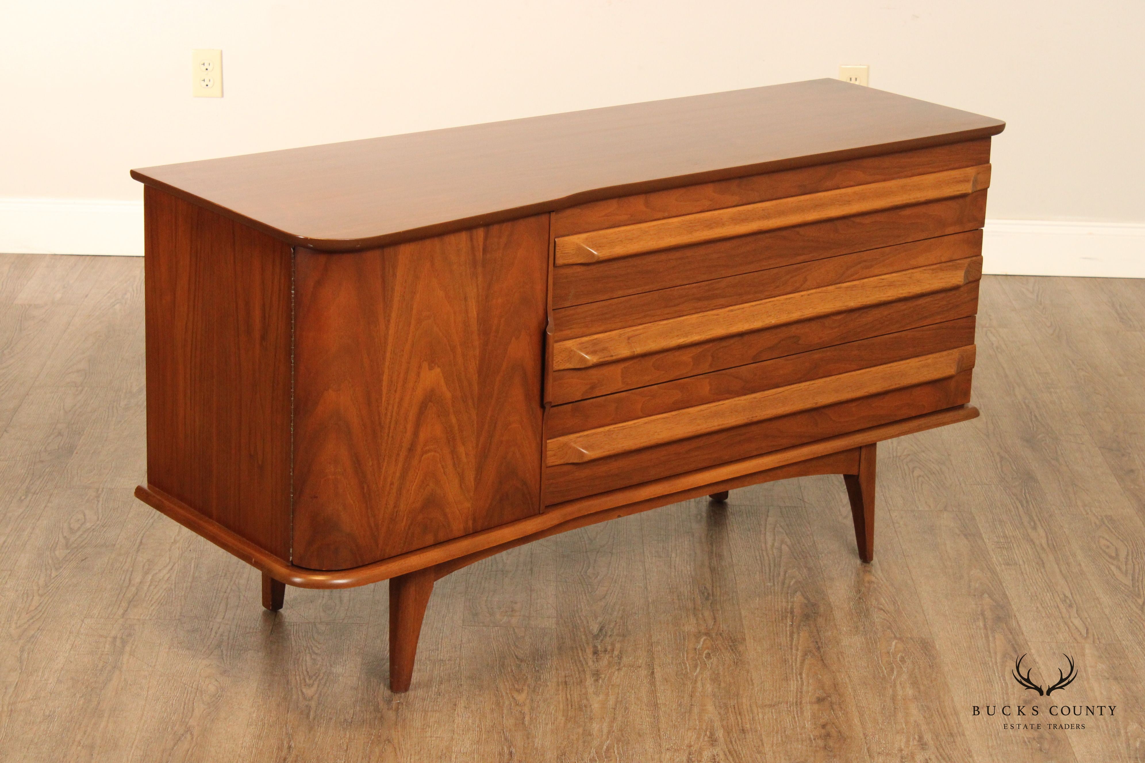 United Furniture Mid Century Modern Sculpted Walnut Dresser