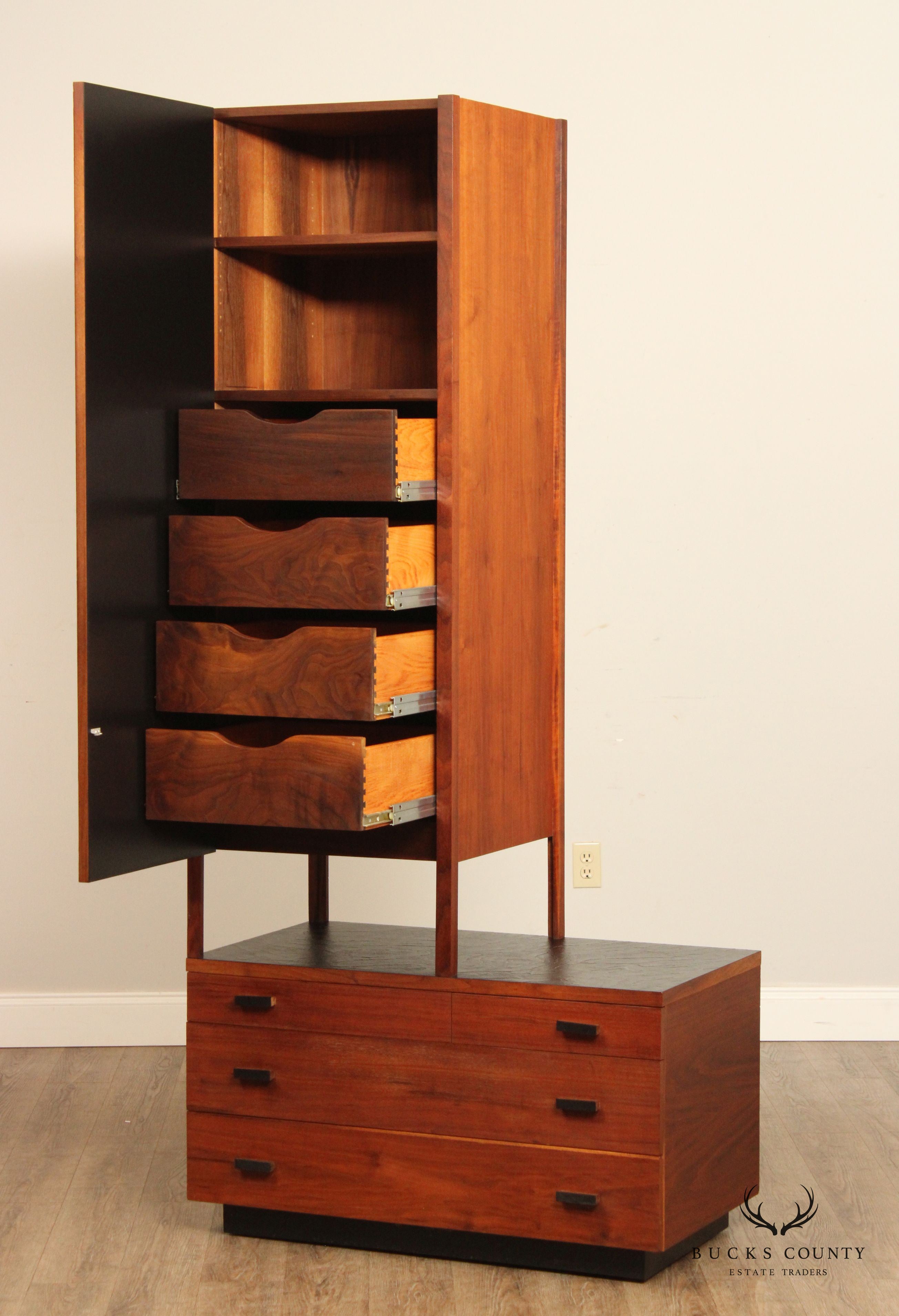 Mid Century Modern Walnut Pair of Cabinet Top Chests