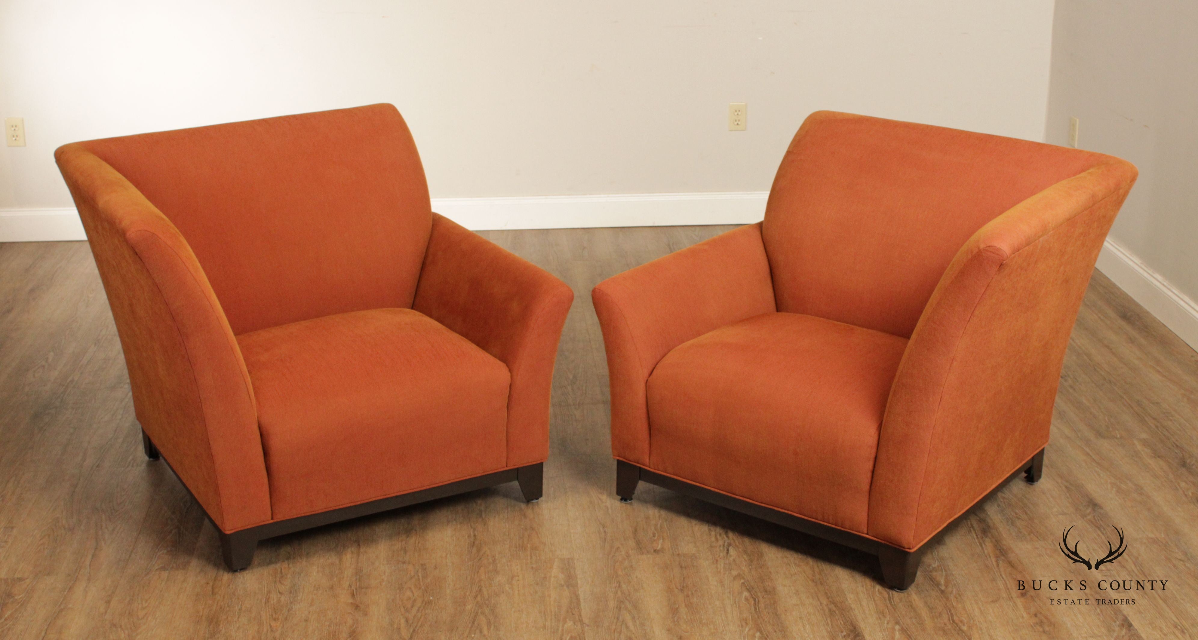 Modern Asymmetrical Pair of Custom Upholstered Club Chairs