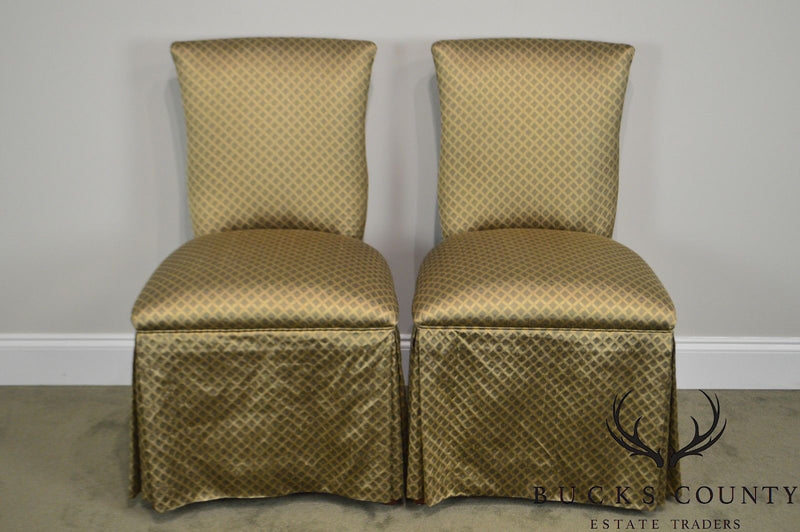Custom Pair of Catania Dobby Lattice Silk Upholstered Boudoir Slipper Chairs