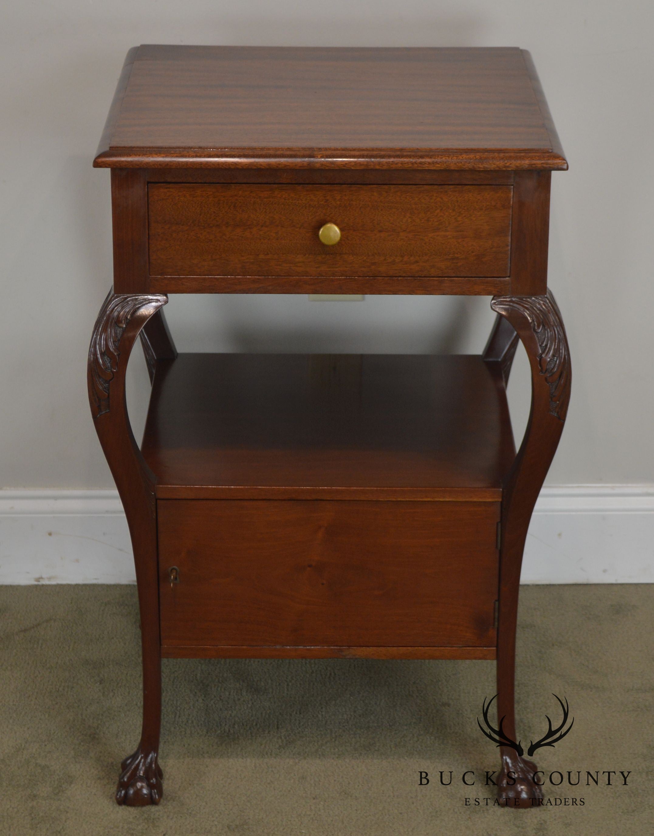 Chippendale Style Antique Custom Mahogany Ball & Claw One Drawer One Door Stand