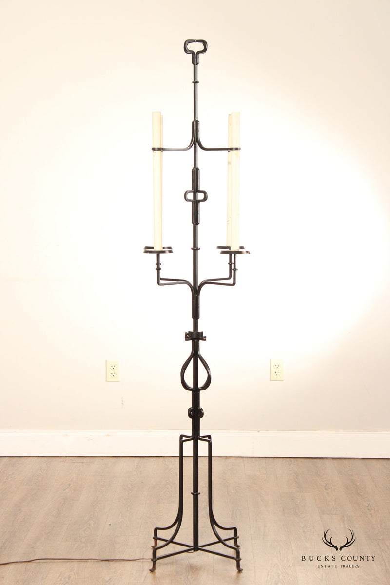 Tommi Parzinger Wrought Iron 4-Light Candelabra Floor Lamp