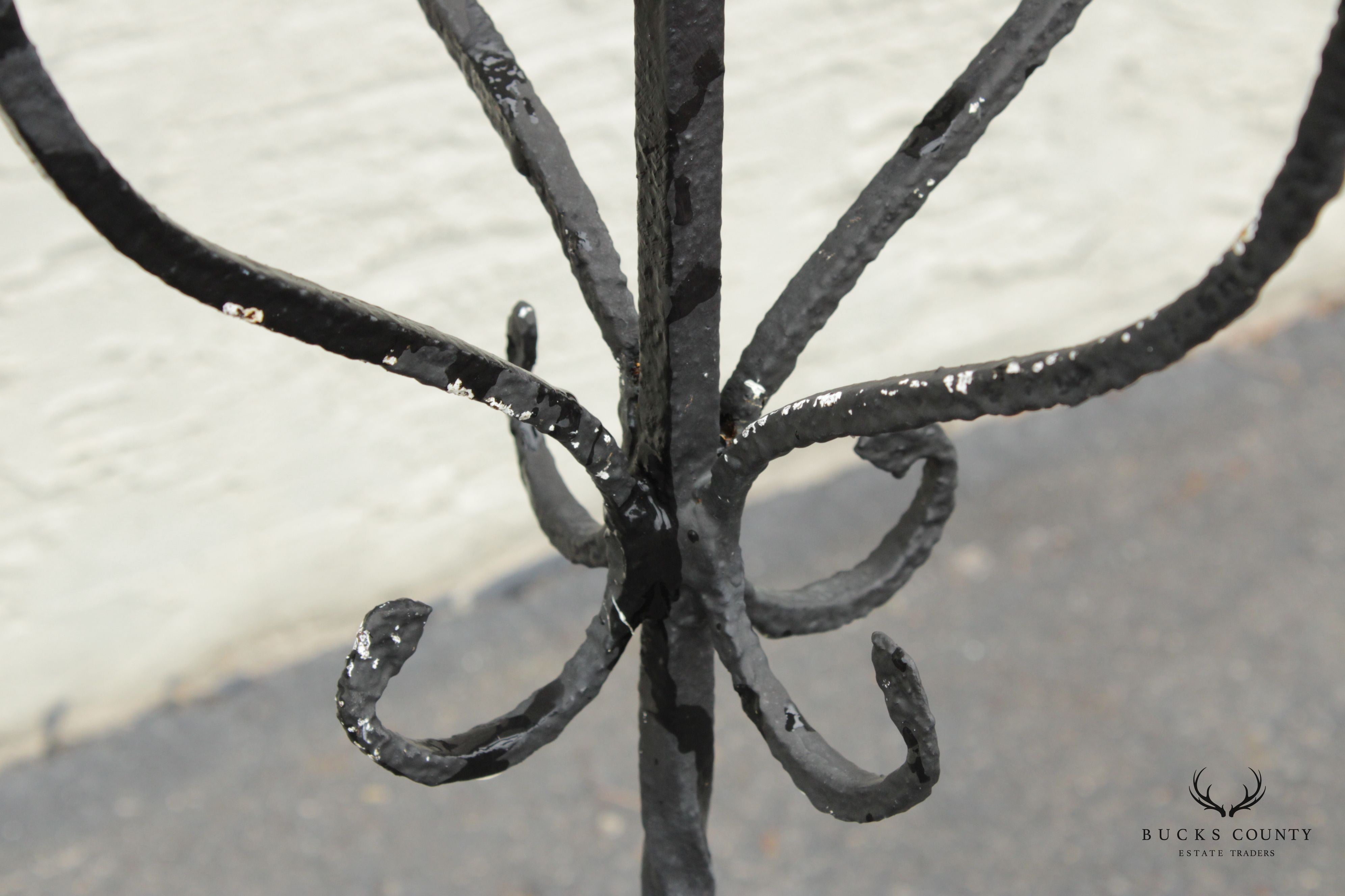 Gothic Revival Style Wrought Iron Outdoor Pillar Floor Candelabrum