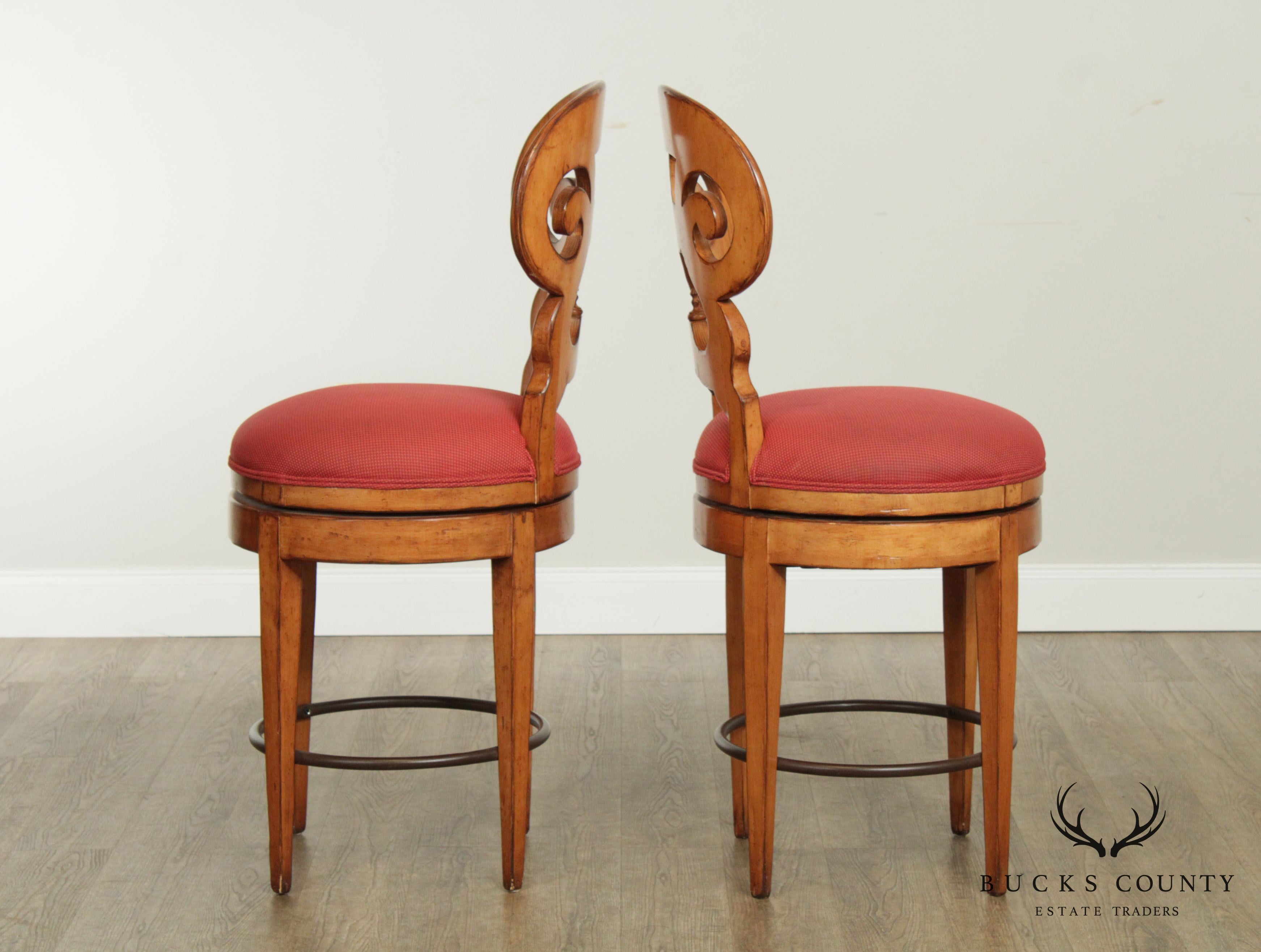 Biedermeier Style Quality Pair Swivel Bar Stools