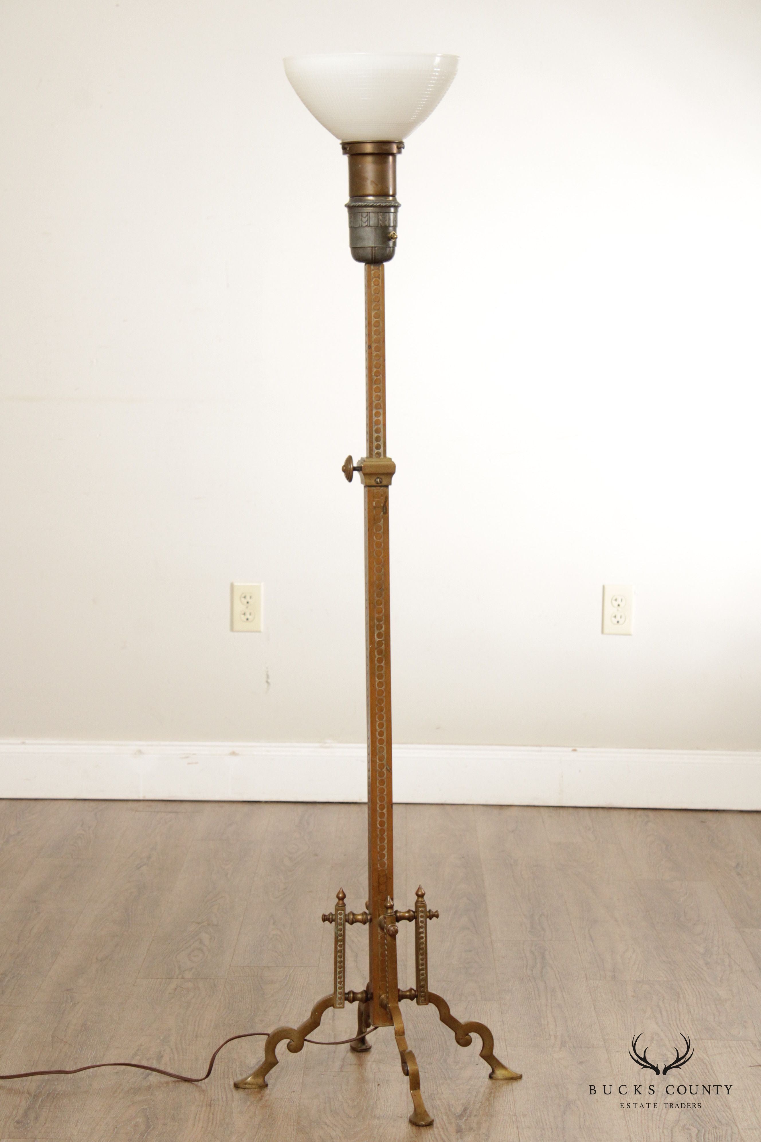 Aesthetic Movement Antique Brass Adjustable Height Floor Lamp