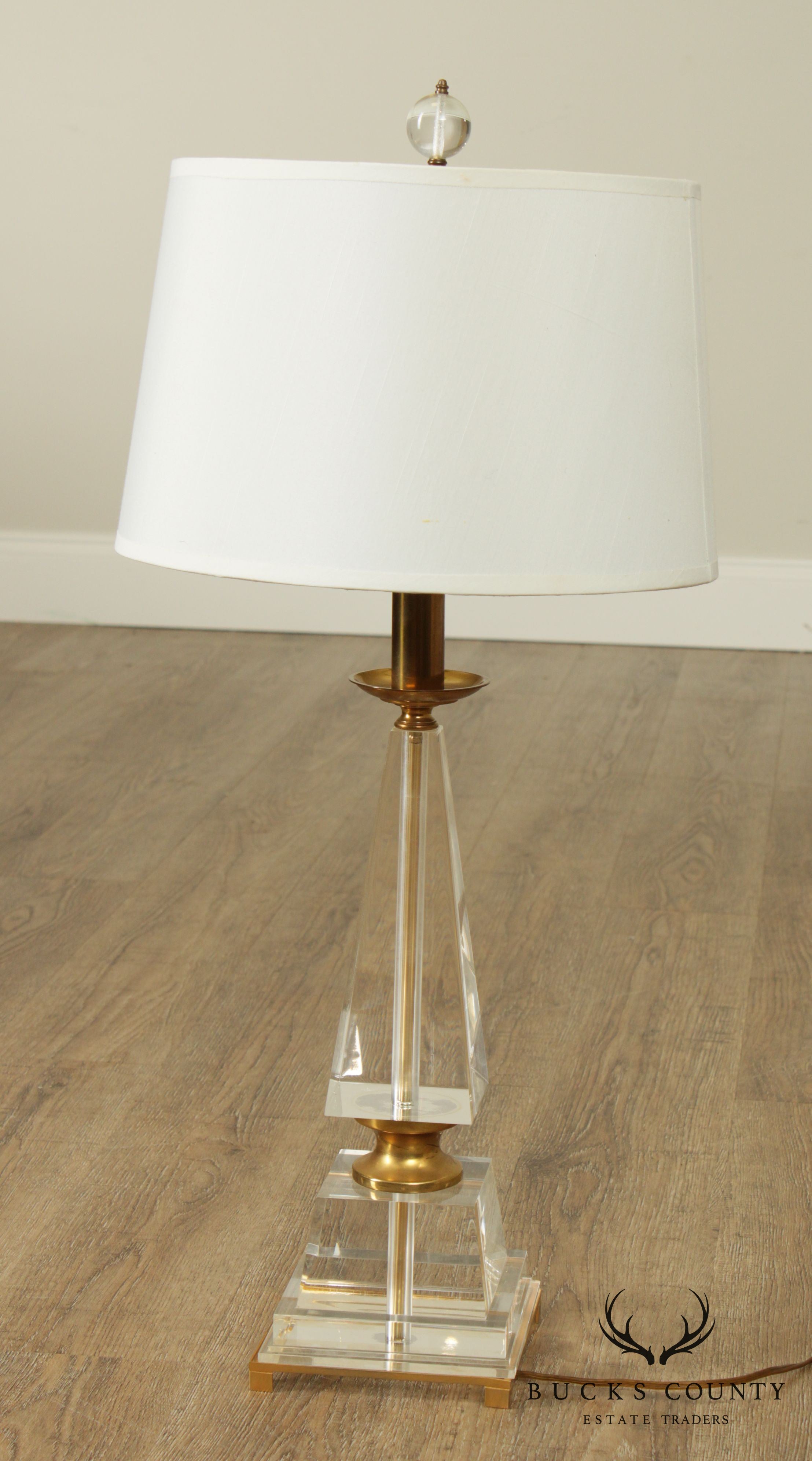 Quality Luerte and Brass Obelisk Table Lamp