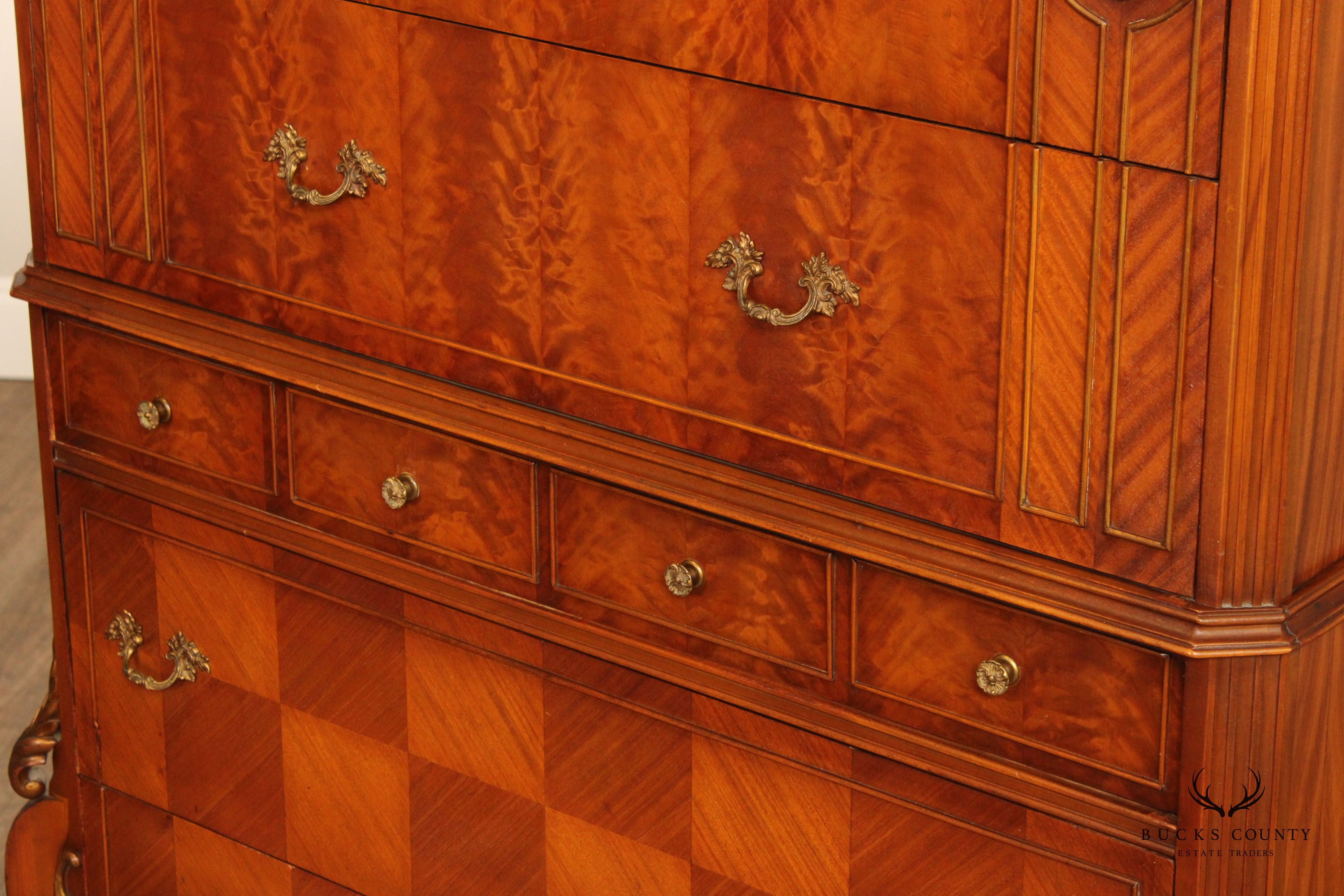 1930's French Louis XV Style Satinwood Parquetry High Chest