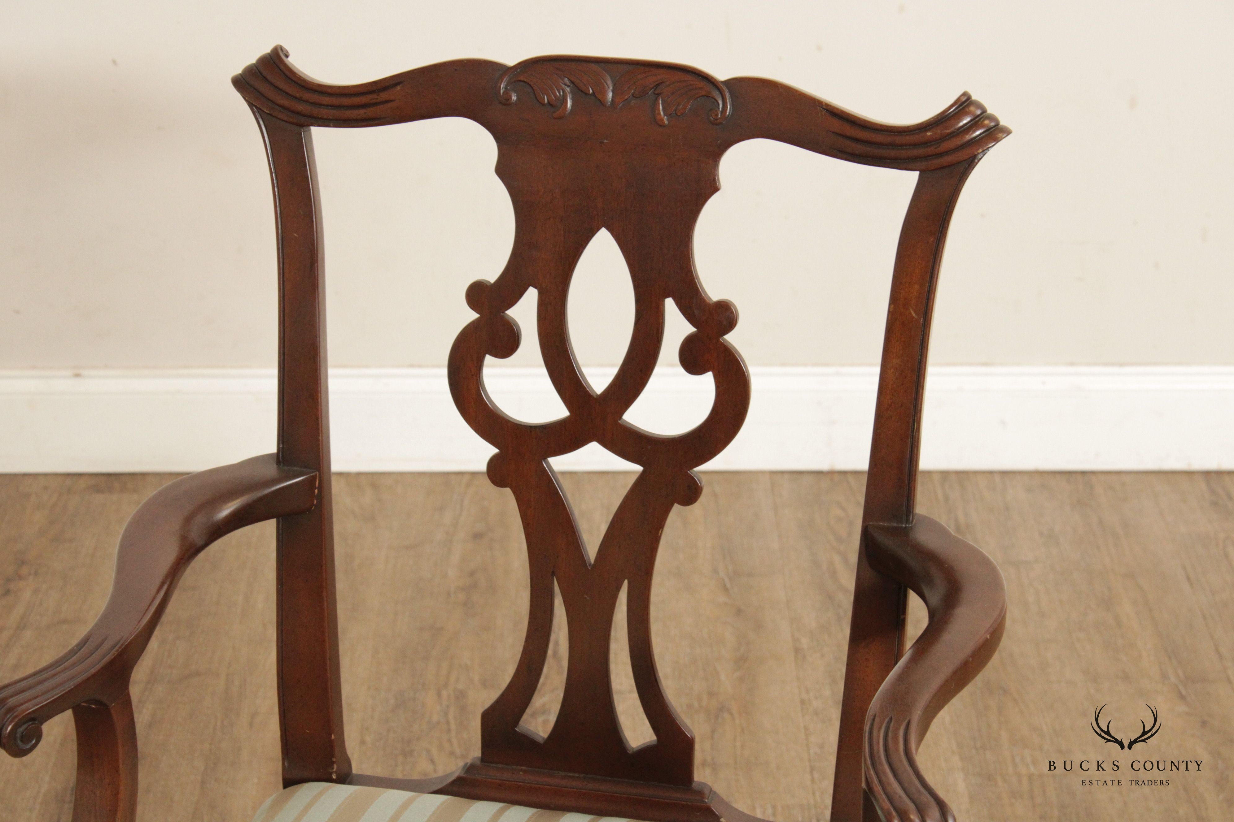 Kittinger Chippendale Style Set Eight Mahogany Dining Chairs