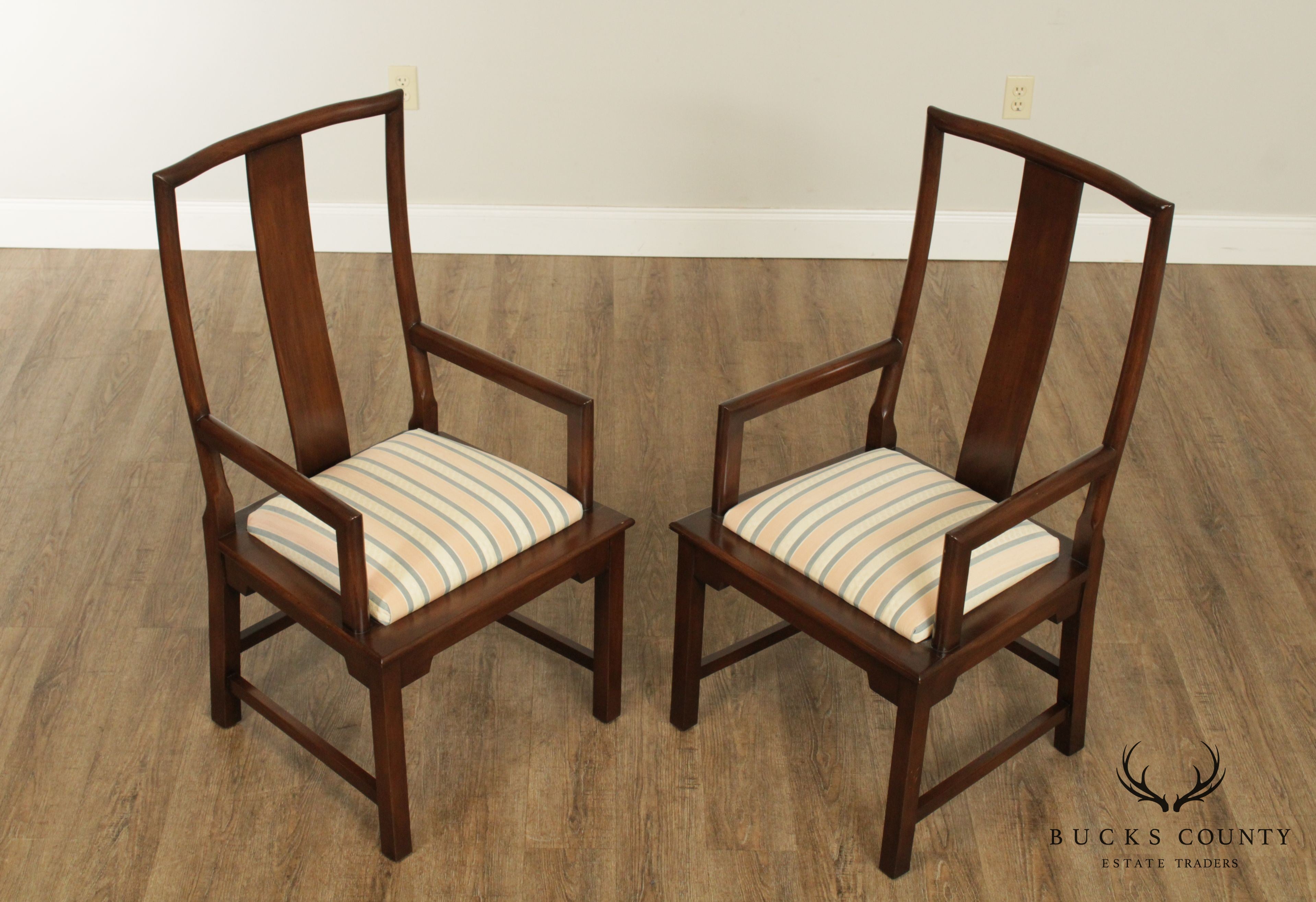 Martin Industries Vintage Pair Asian Yoke Back Armchairs