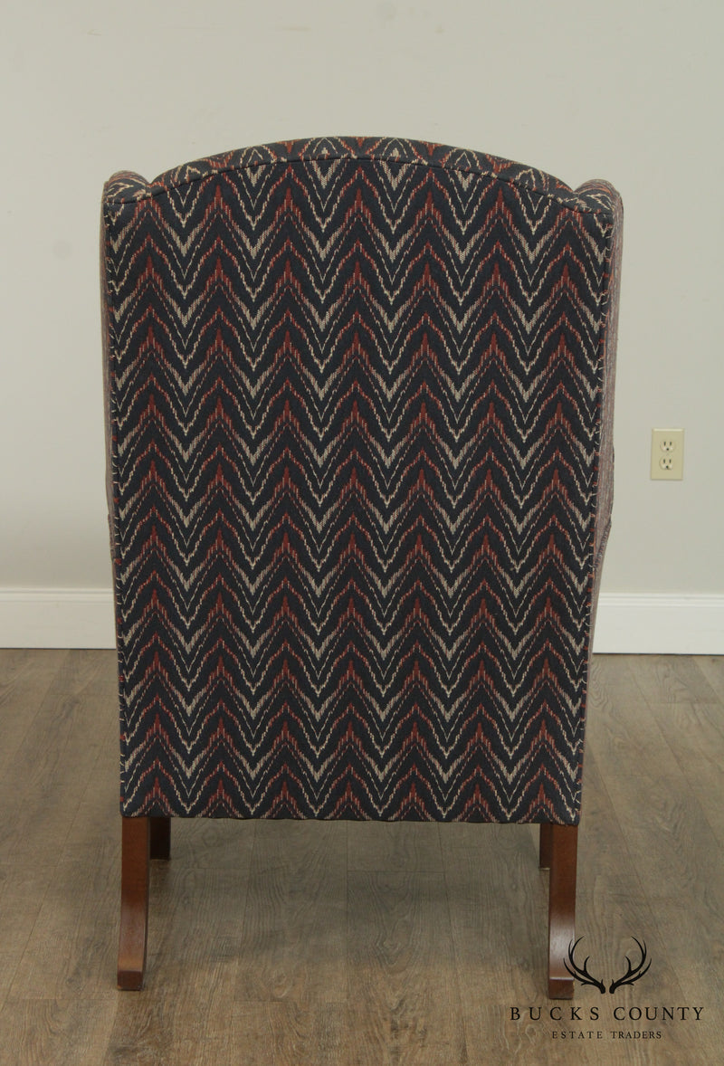 George III Style Custom Flame Stitch Upholstered Wing Chair