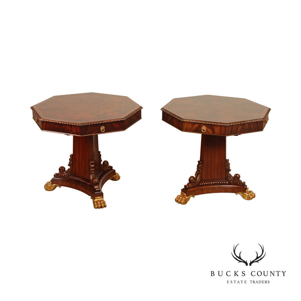 Maitland Smith Regency Style Pair of Mahogany Octogonal Game Tables