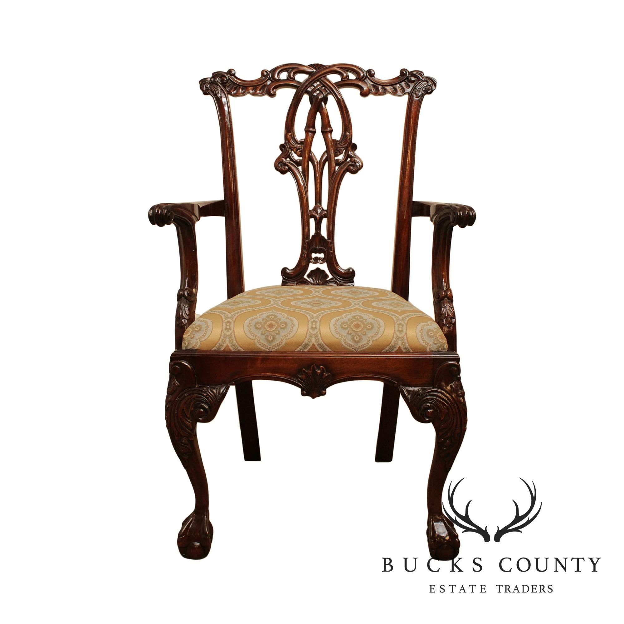 Chippendale Style Ball & Claw Carved Solid Mahogany Armchair