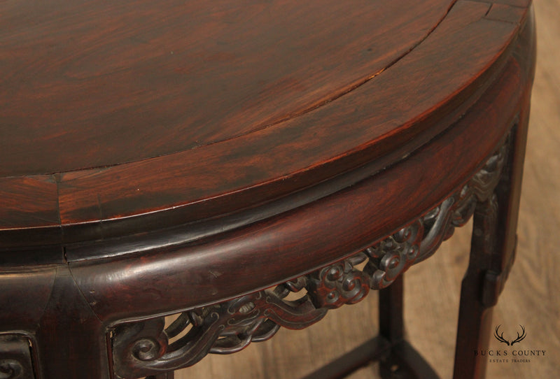 Antique Chinese Huanghuali Hardwood Demilune Console Table