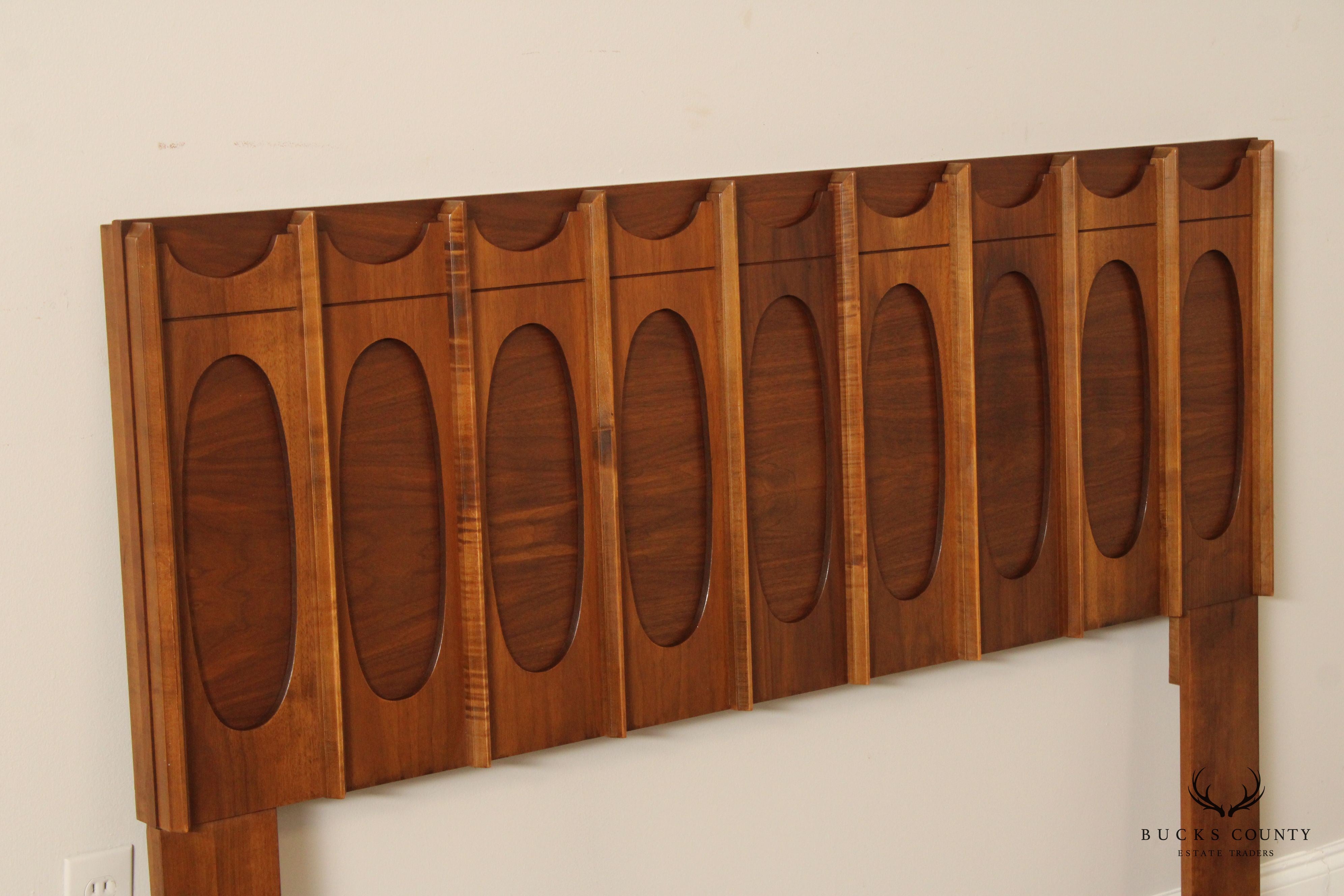 Tobago Mid Century Modern Sculpted Walnut Queen Headboard