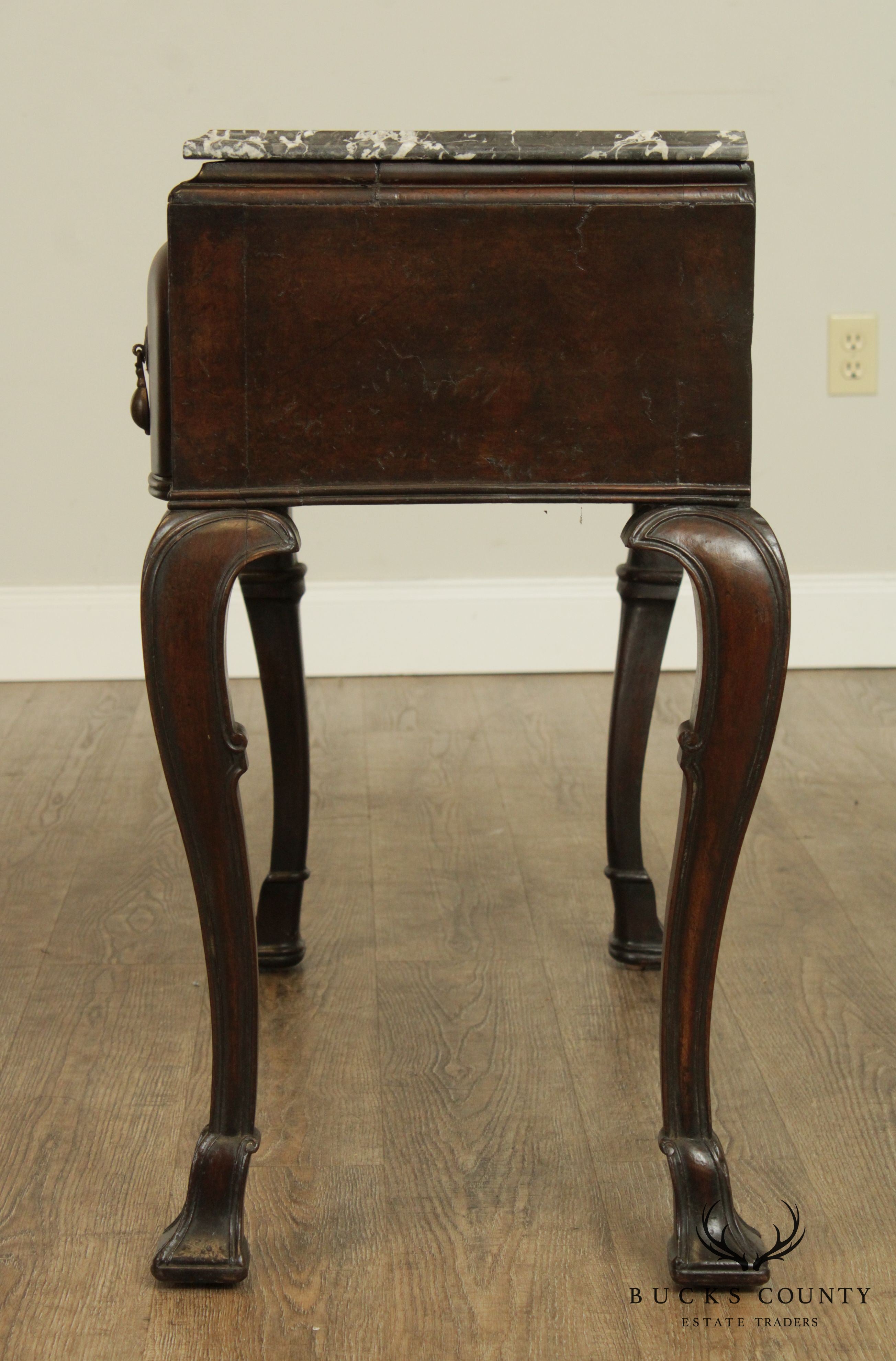 18th Century Antique English Walnut Jacobean Marble Top Console, Lowboy