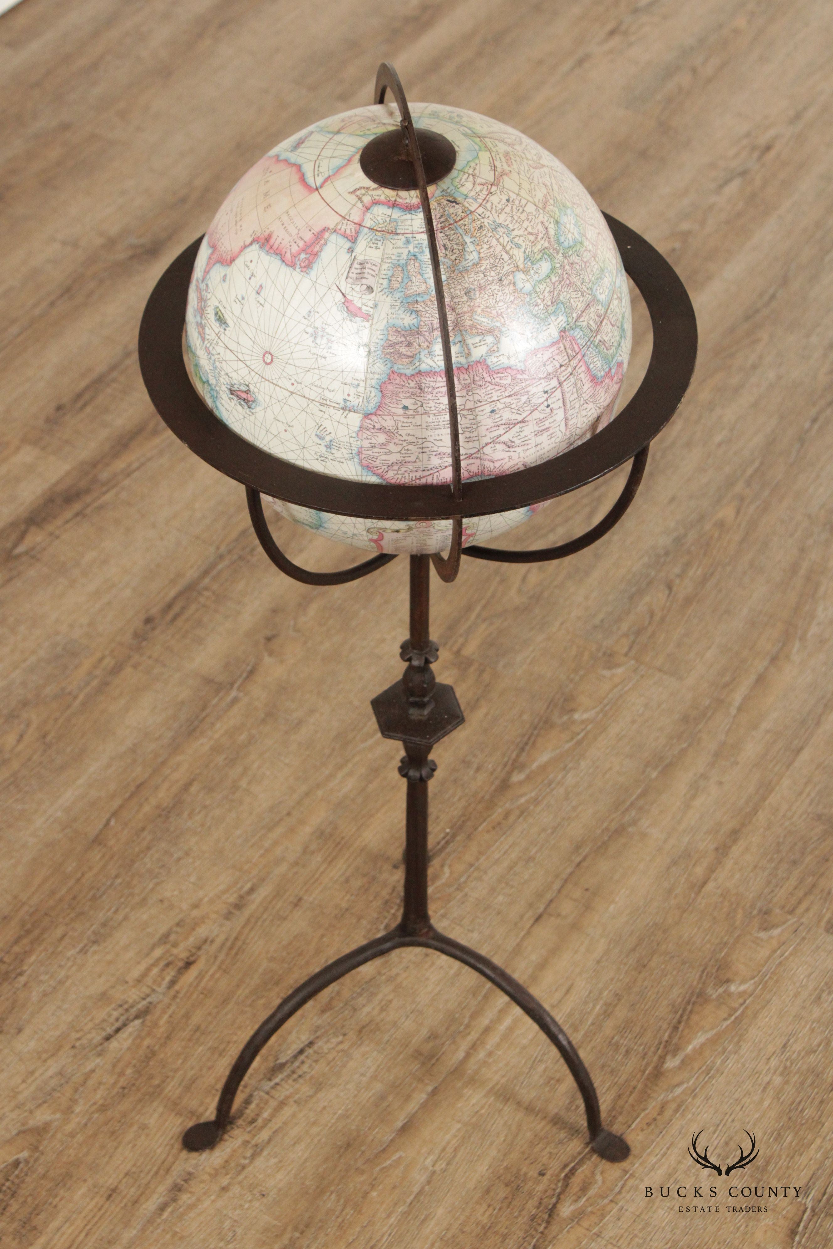 Spanish Baroque Style Vintage Globe on Iron Stand