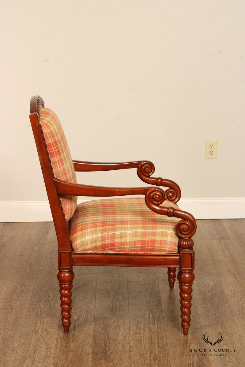 Bombay Company Pair Custom Plaid Upholstered Armchairs