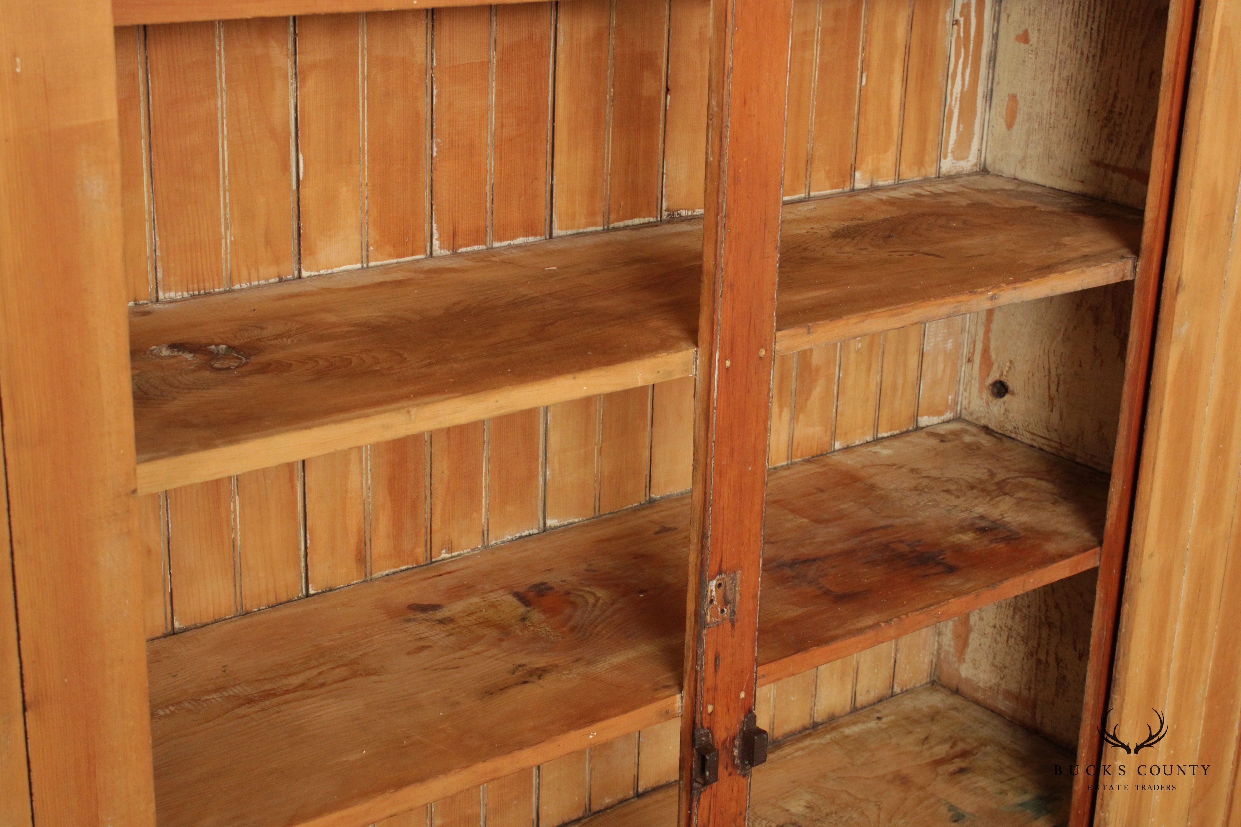 Antique Large Primitive Bead Board Two-Door Cabinet