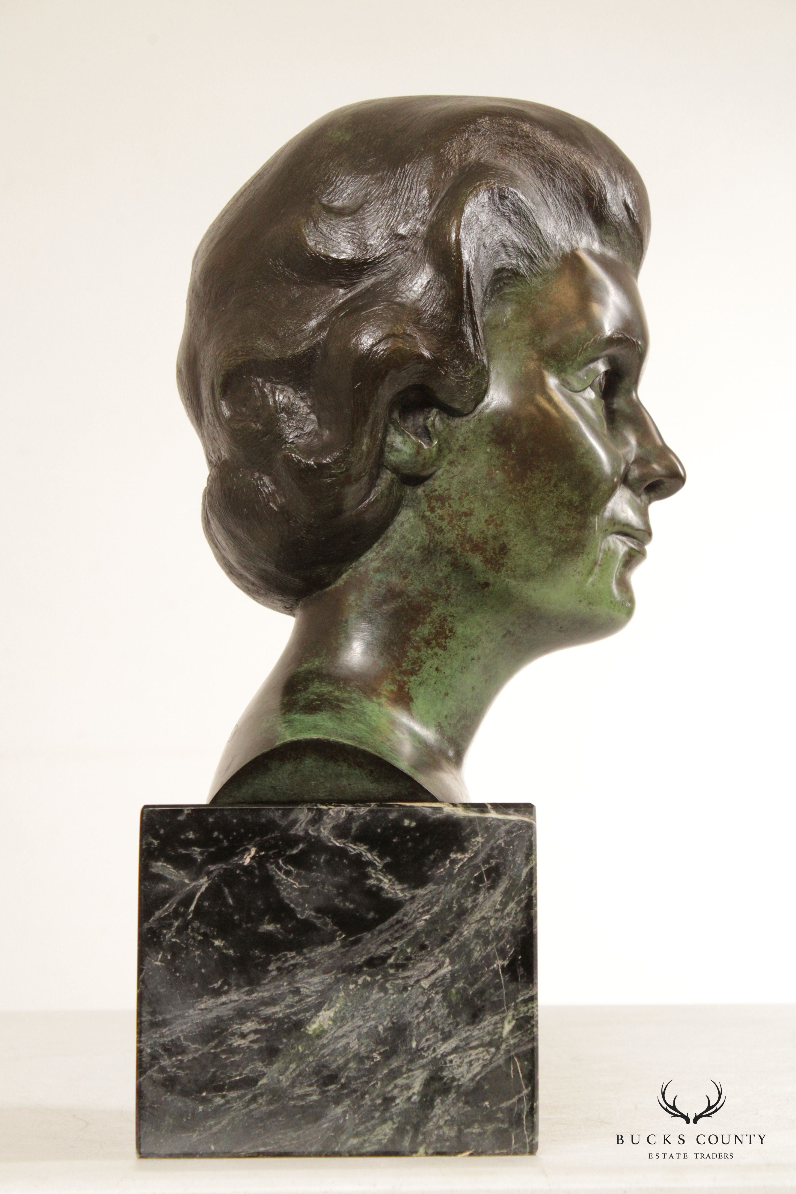 Vintage 1980s Bronze Female Bust by Cathy Hopkins