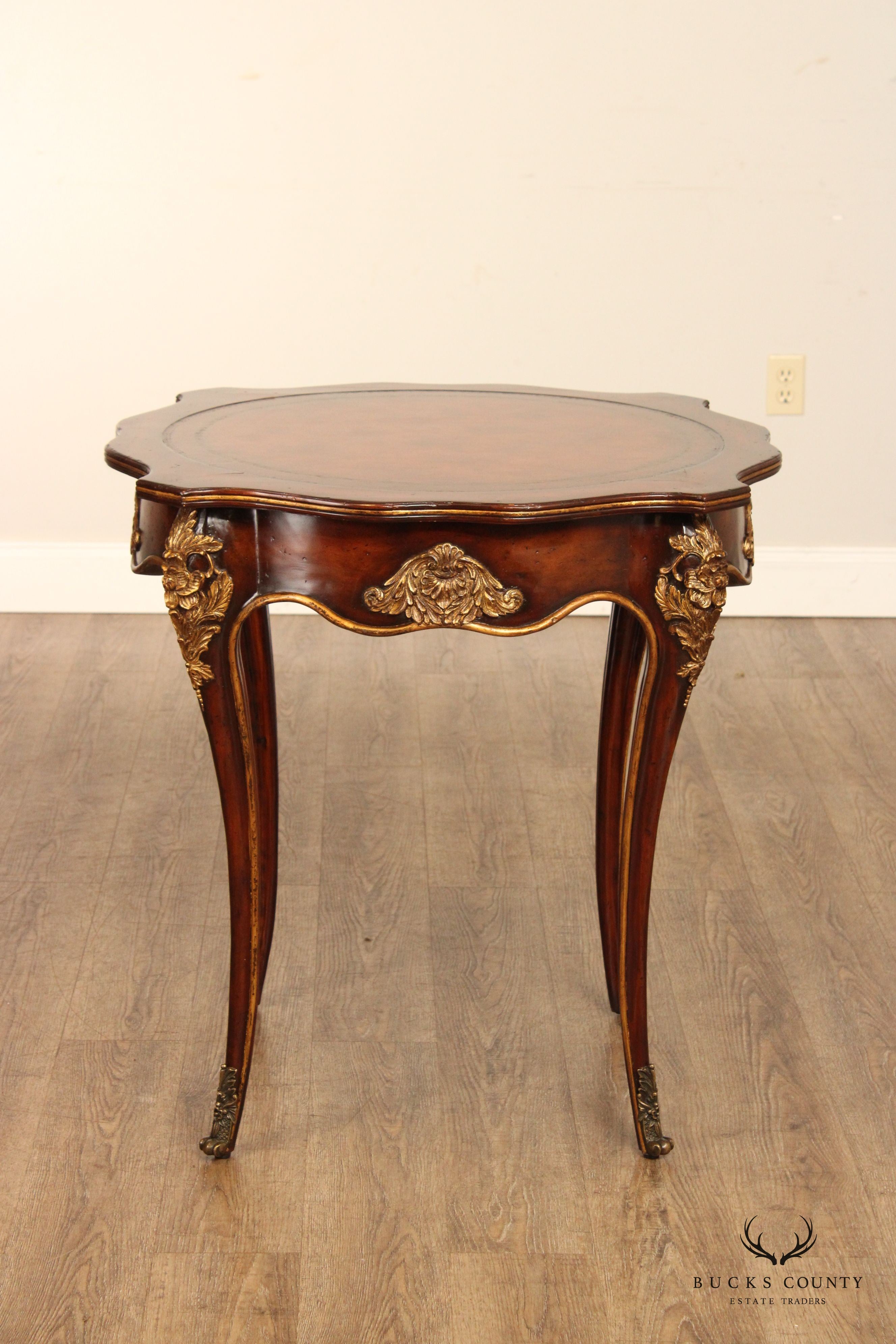 European Crossroads Renaissance Revival Style Leather Top Accent Table