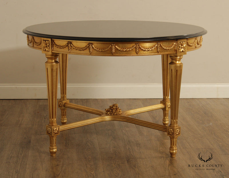 French Louis XVI Style Giltwood Marble Top Center Table