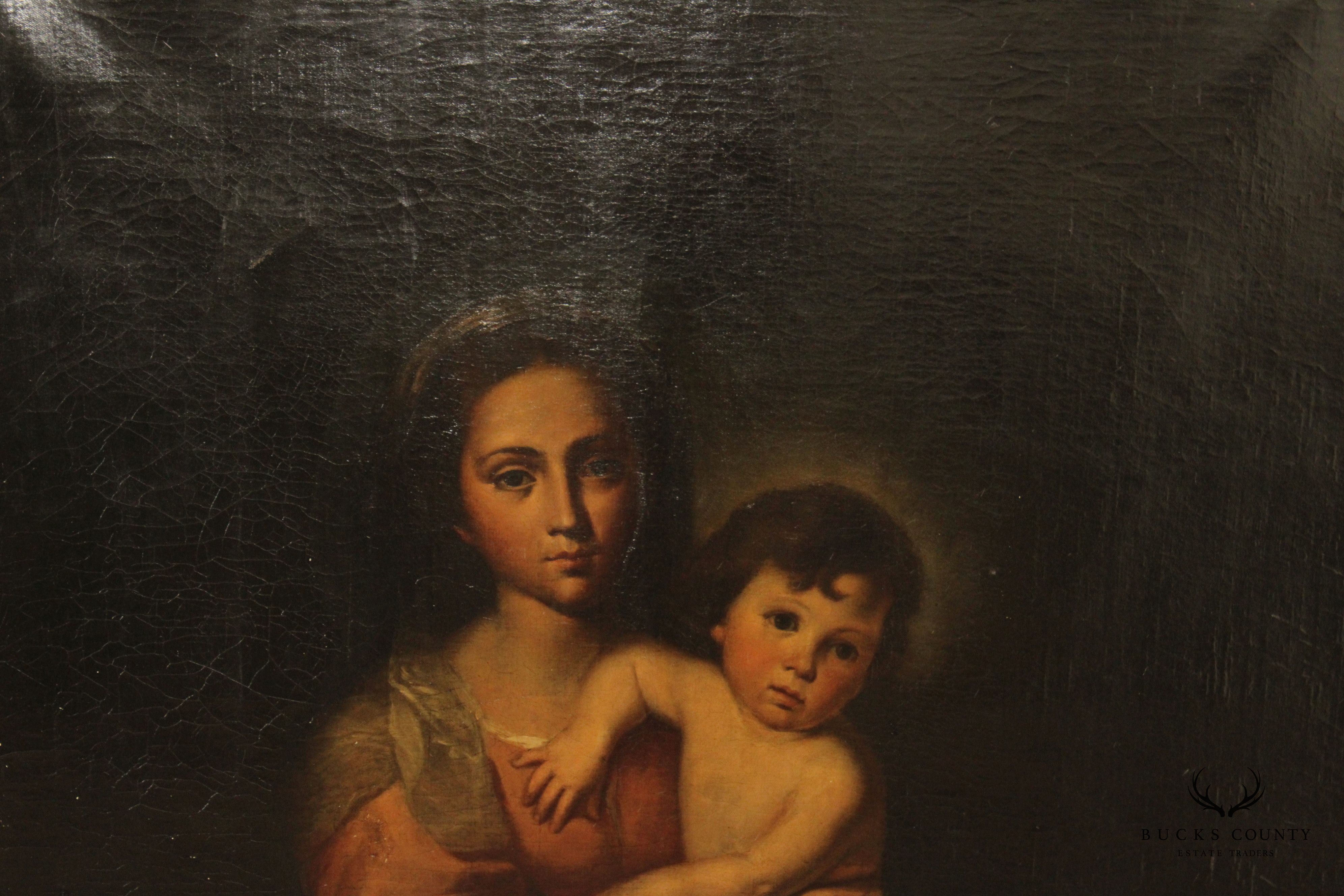 Antique 19th Century 'Virgin and Child' Large Original Painting, After Bartolomé Estebán Murillo