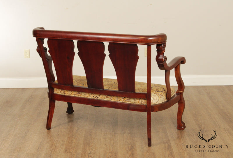 Antique Empire Style Mahogany Figural Carved Settee