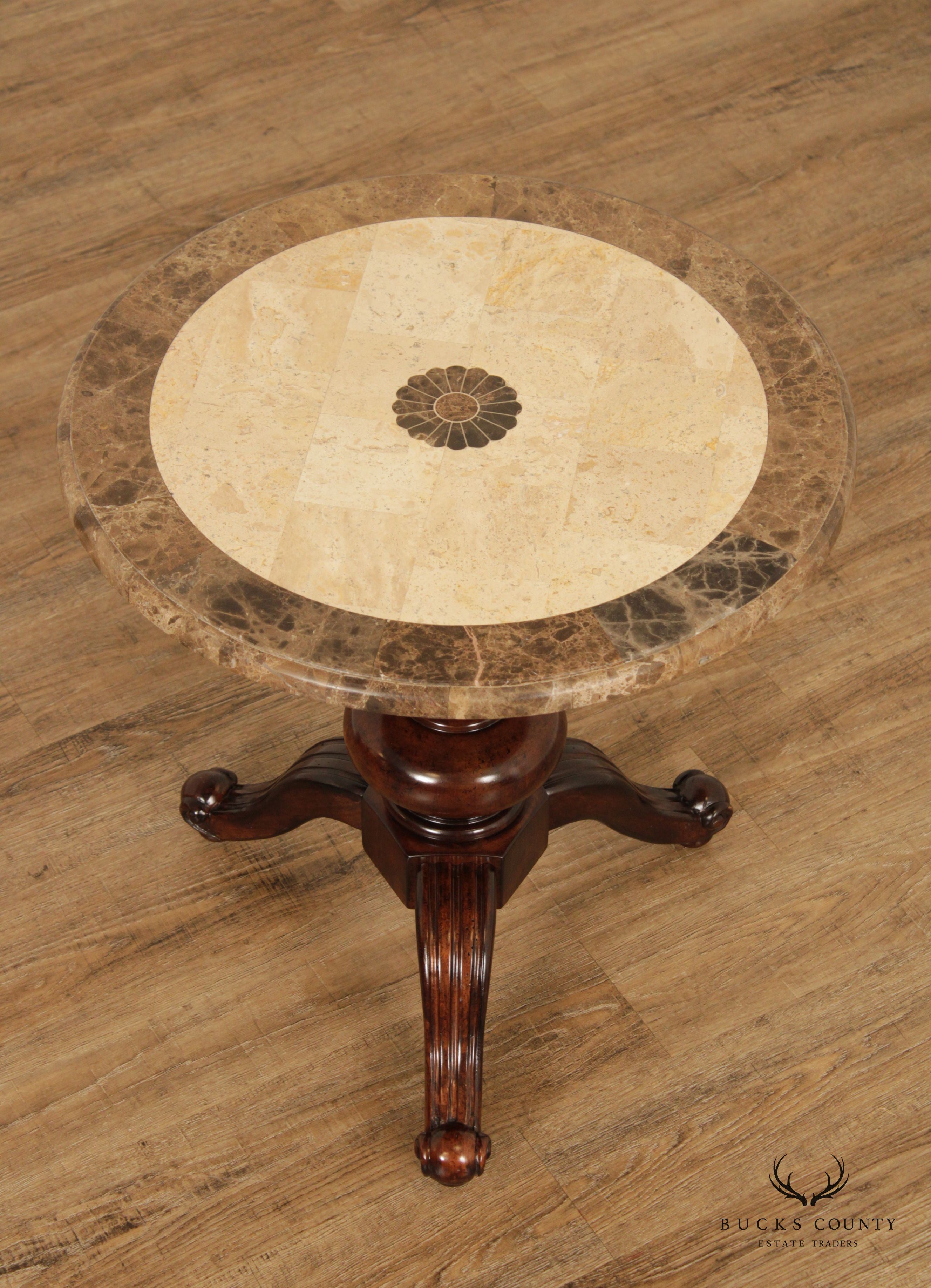 Italian Regency Style Marble Top Pedestal Side Table