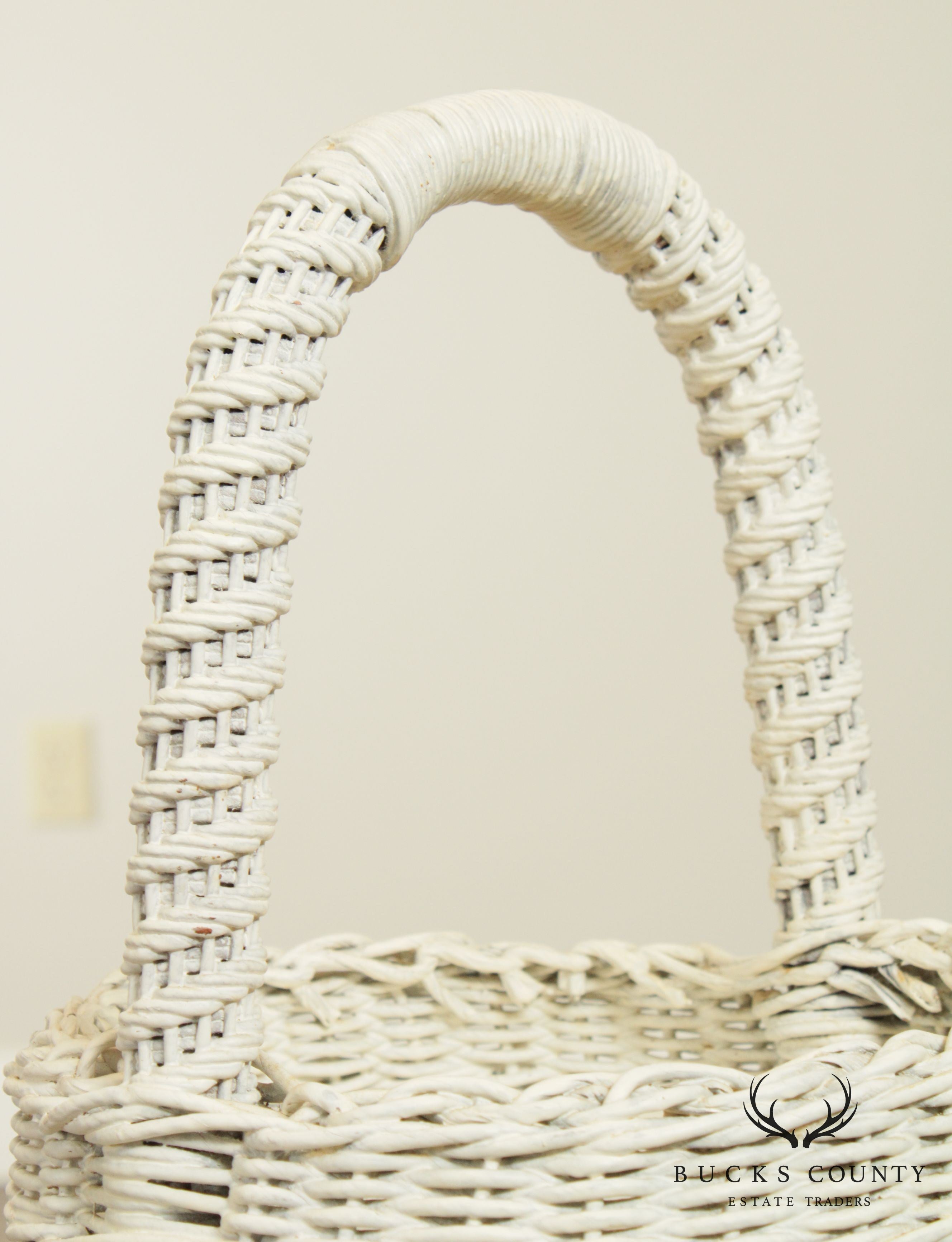 Vintage White Wicker Plant Stand