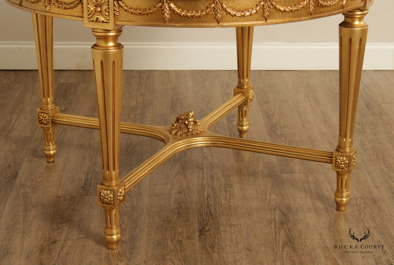 French Louis XVI Style Giltwood Marble Top Center Table