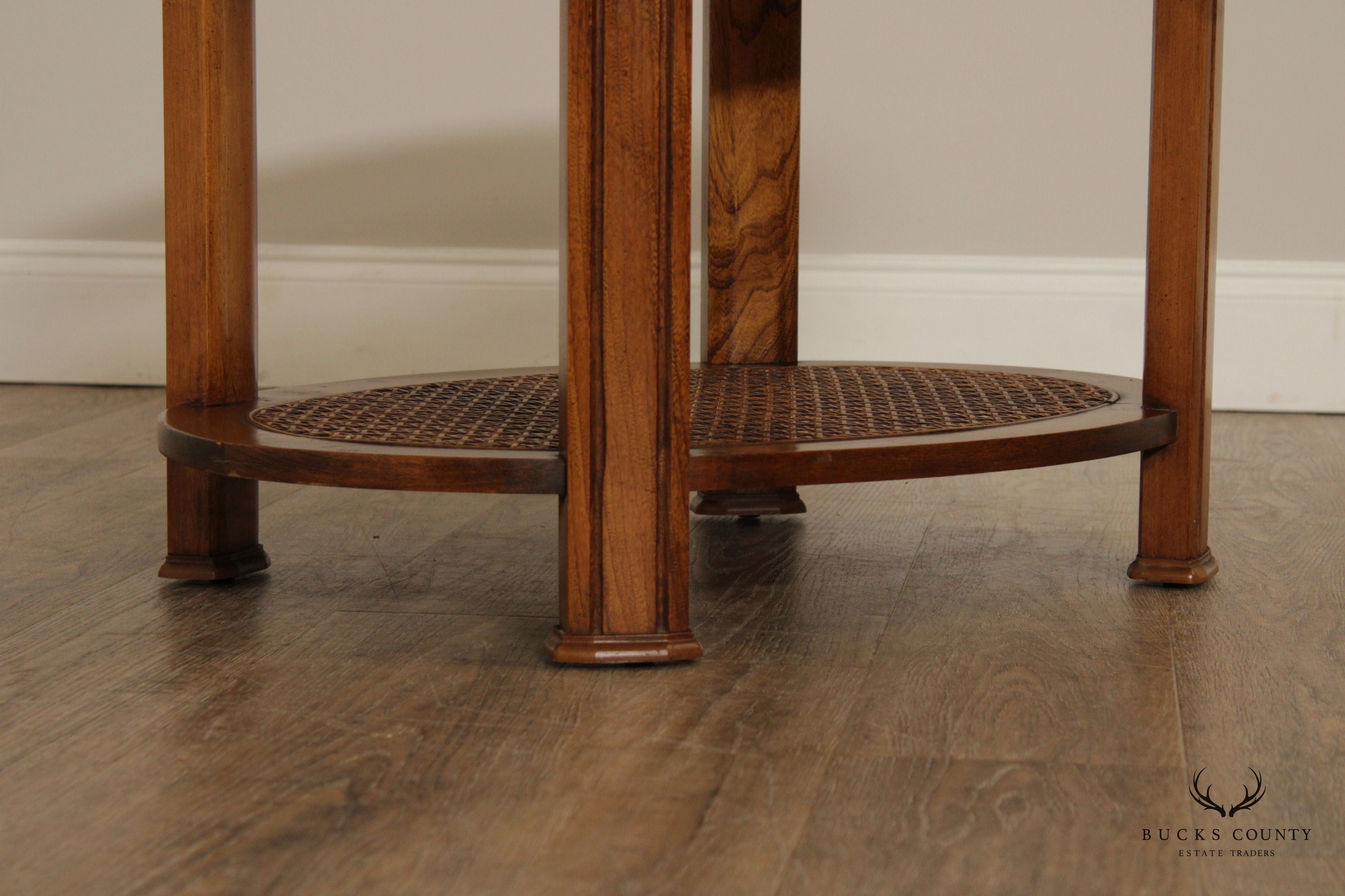 Asian Inspired Vintage Oval Two-Tier Glass Top End Table