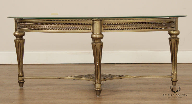 Neoclassical Style Oval Iron and Glass Cocktail Table