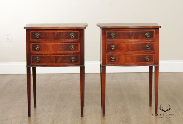 Hepplewhite Style Pair of Mahogany Three-Drawer End Tables