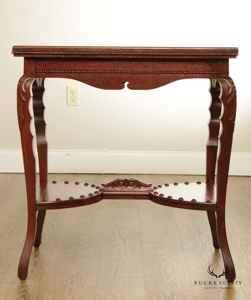 Victorian Carved Oak Music Box Table