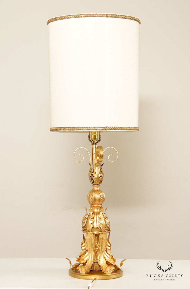 Stunning Vintage Orange & Gold Tole Metal Lamp