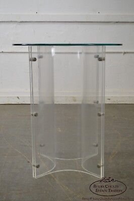 Mid Century Modern Lucite Base Round Glass Top Table