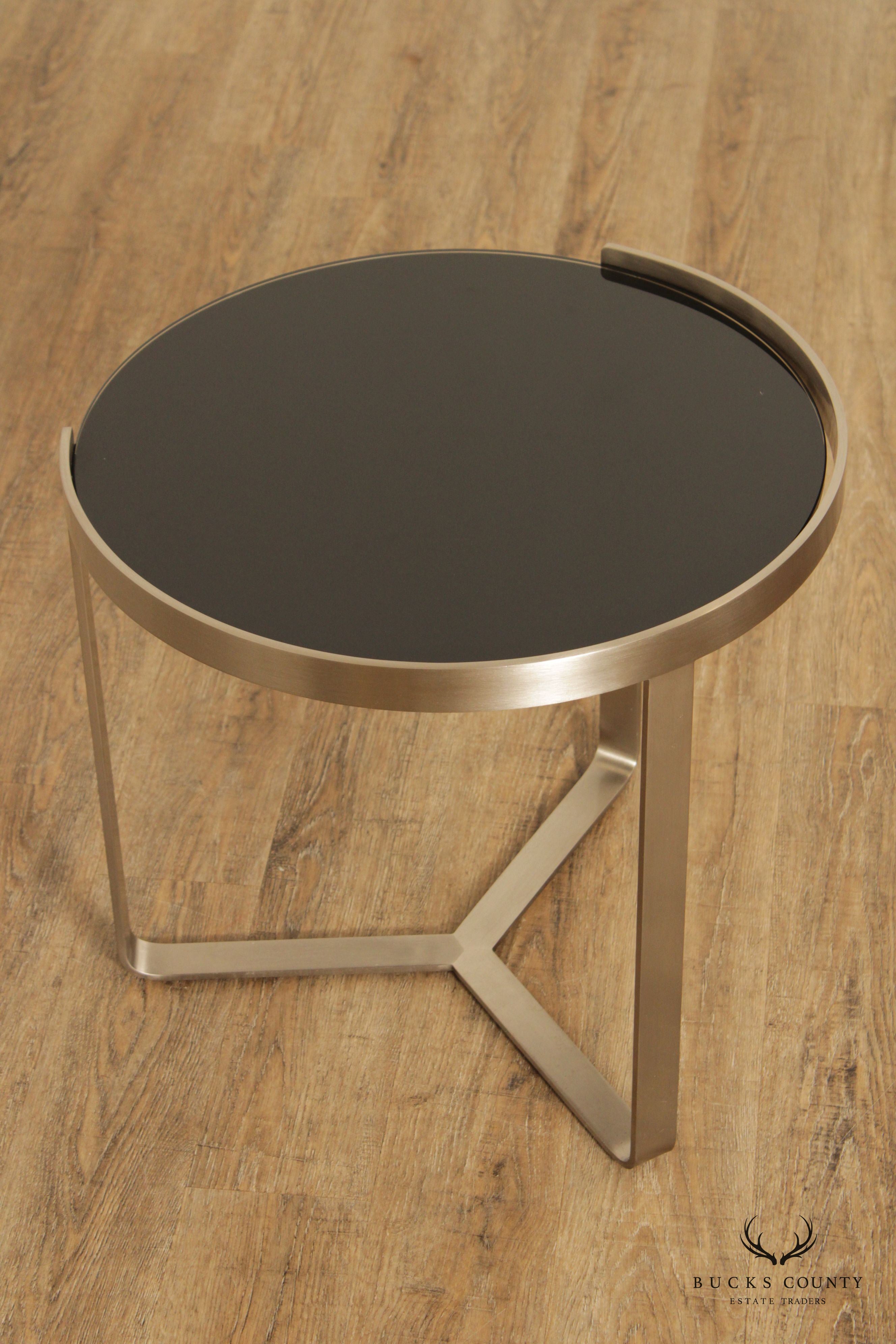 Modern Black Glass Metal Round Side Table