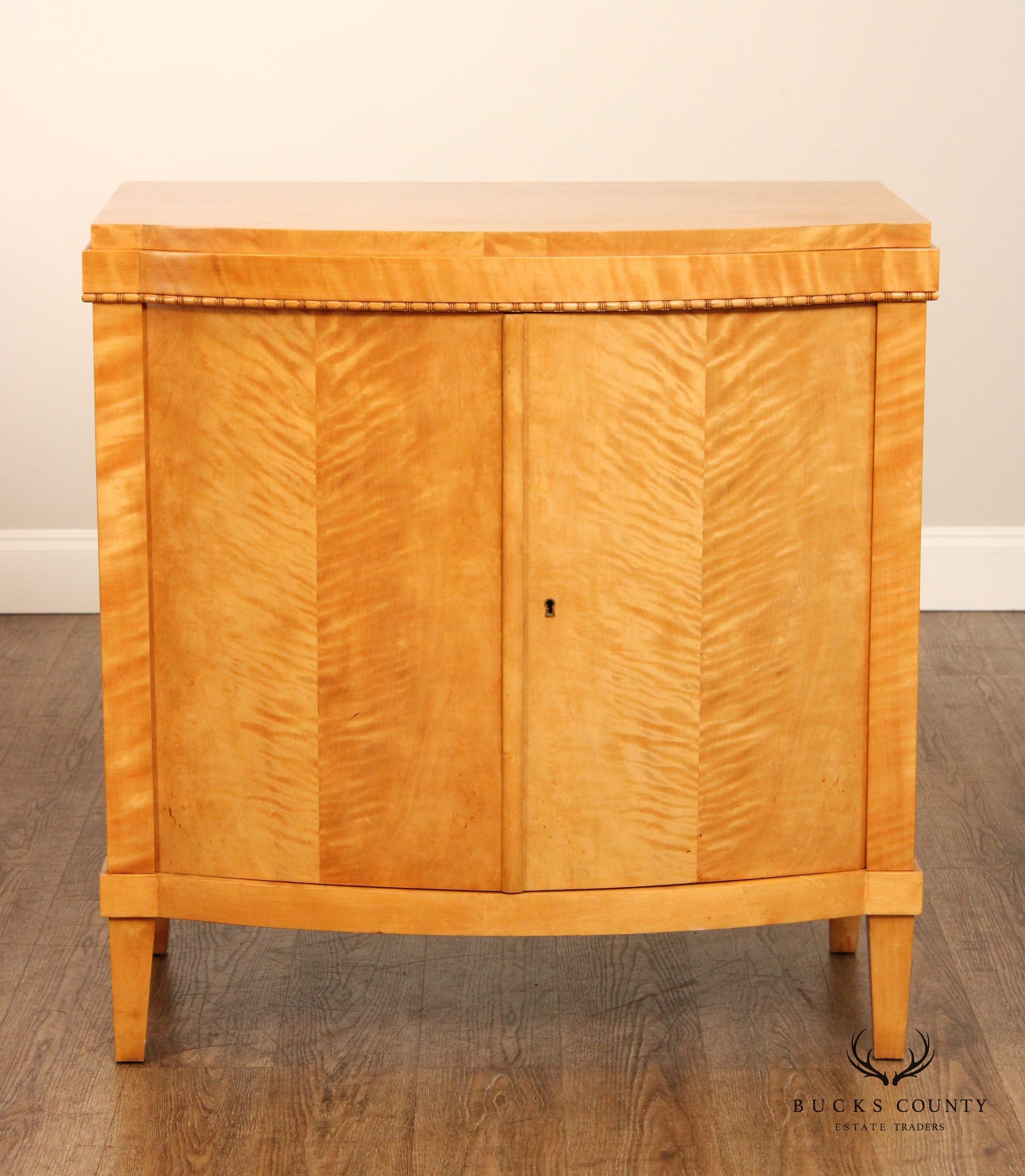 Art Deco Two Door Tiger Maple Console Cabinet