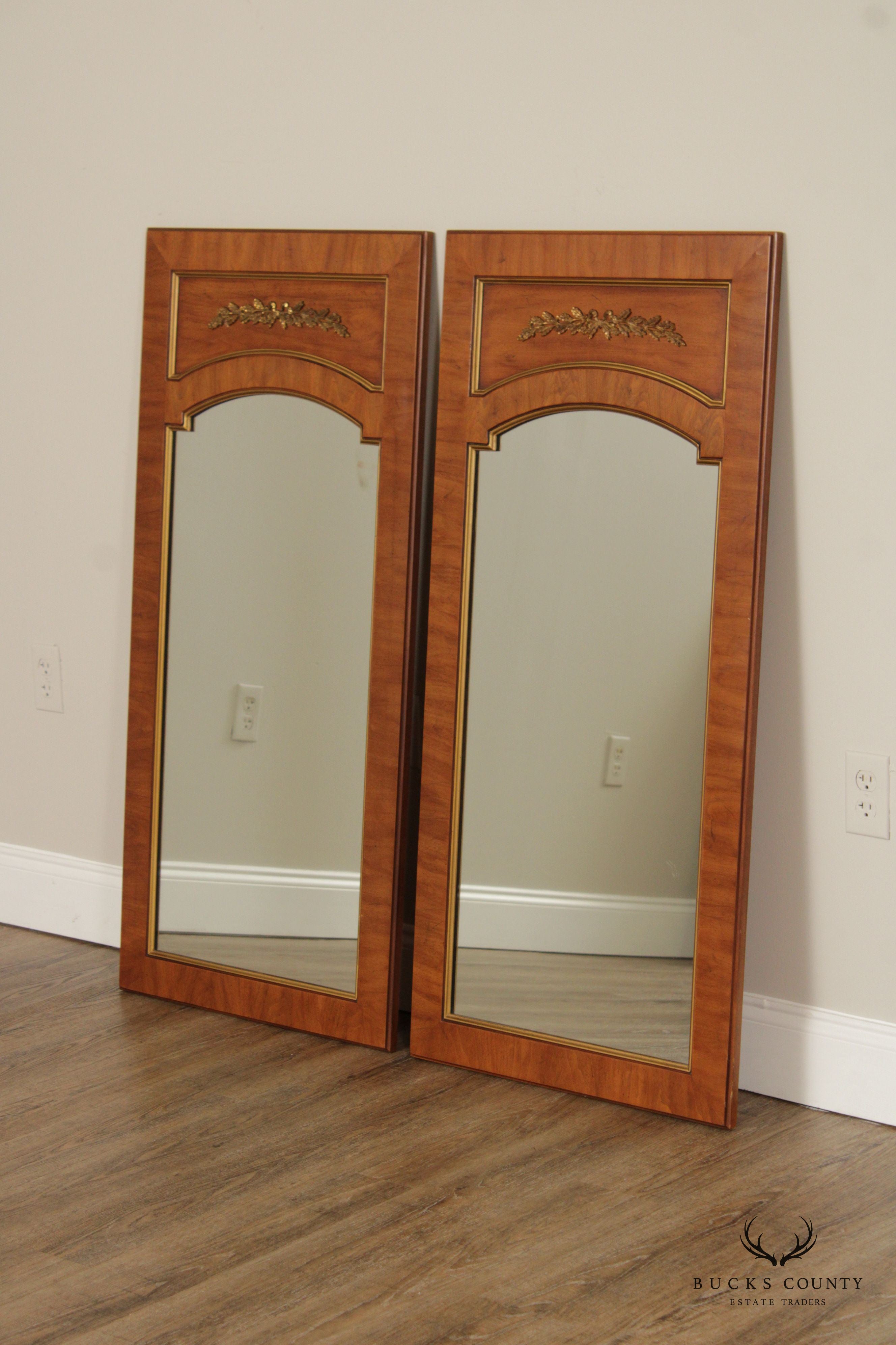 Henredon Vintage Pair Of Walnut Louis XV Style Trumeau Wall Mirrors