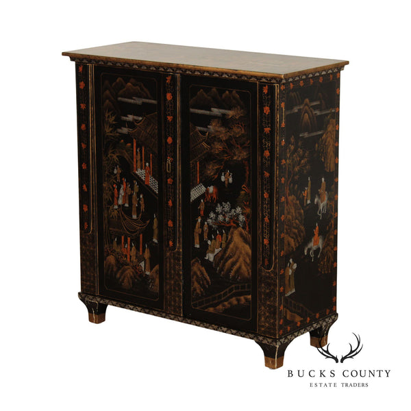 Decorative Crafts Inc. Chinoiserie Decorated Console Cabinet