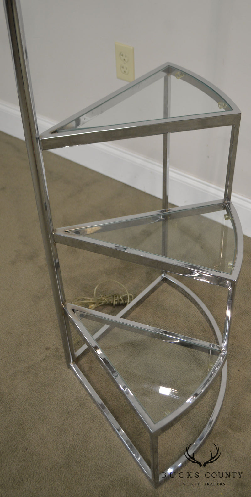Milo Baughman Mid Century Modern Chrome & Glass Spiral Steps Floor Lamp
