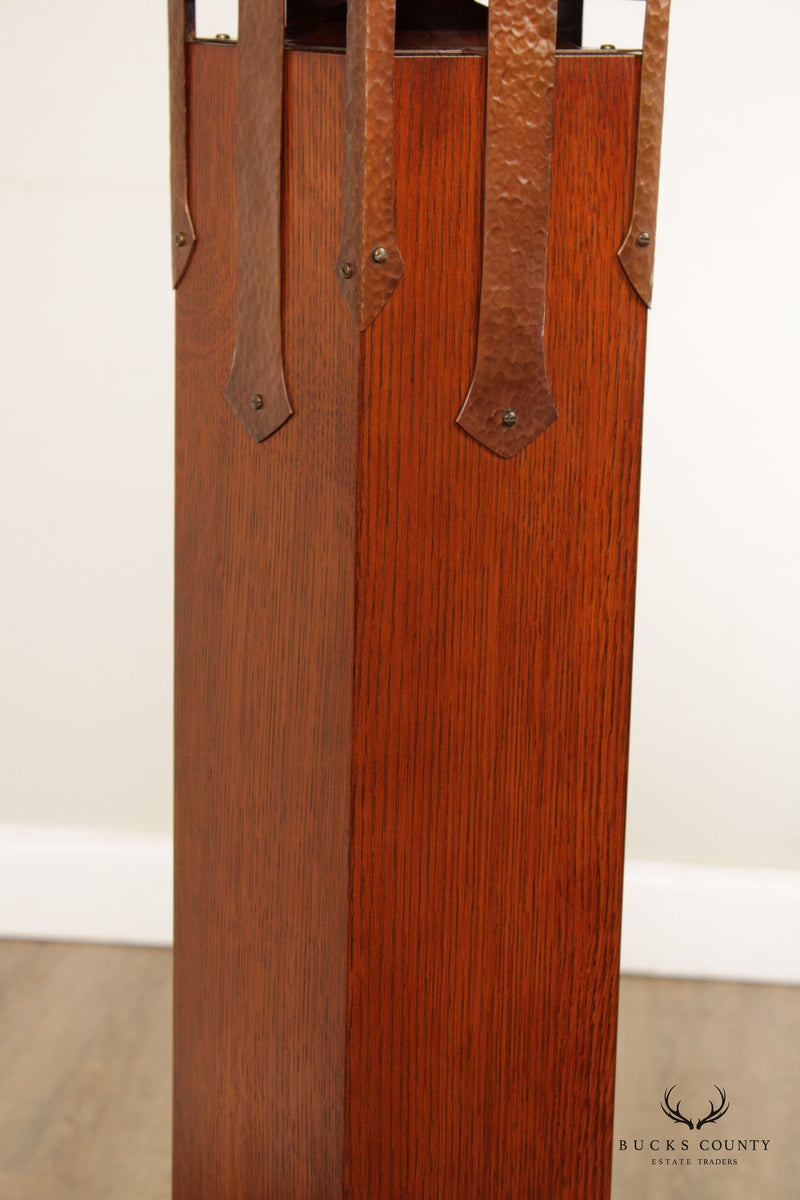 Stickley Mission Collection Oak and Copper Gus Newel Post Lamp