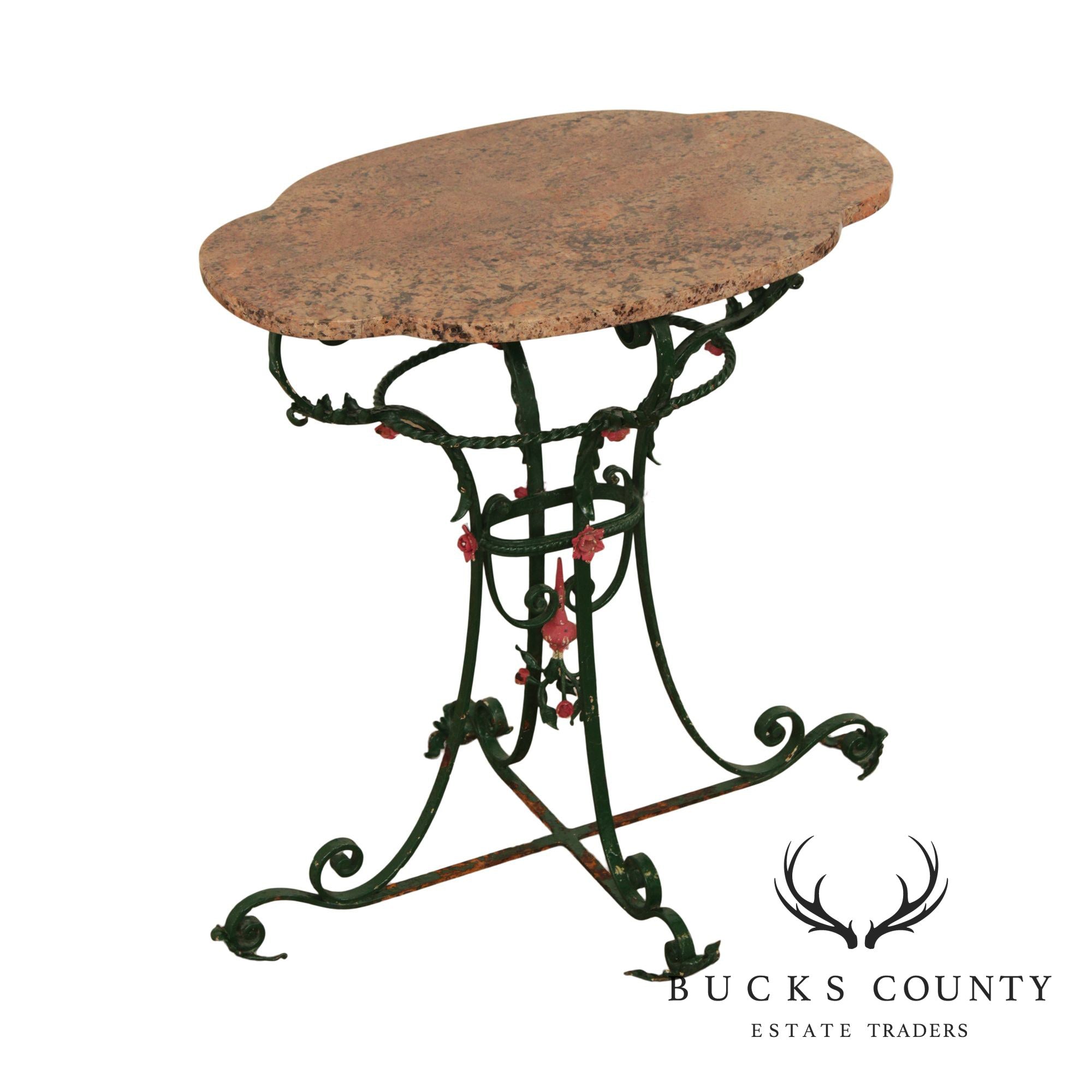 Vintage Wrought Iron Granite Top Garden Table