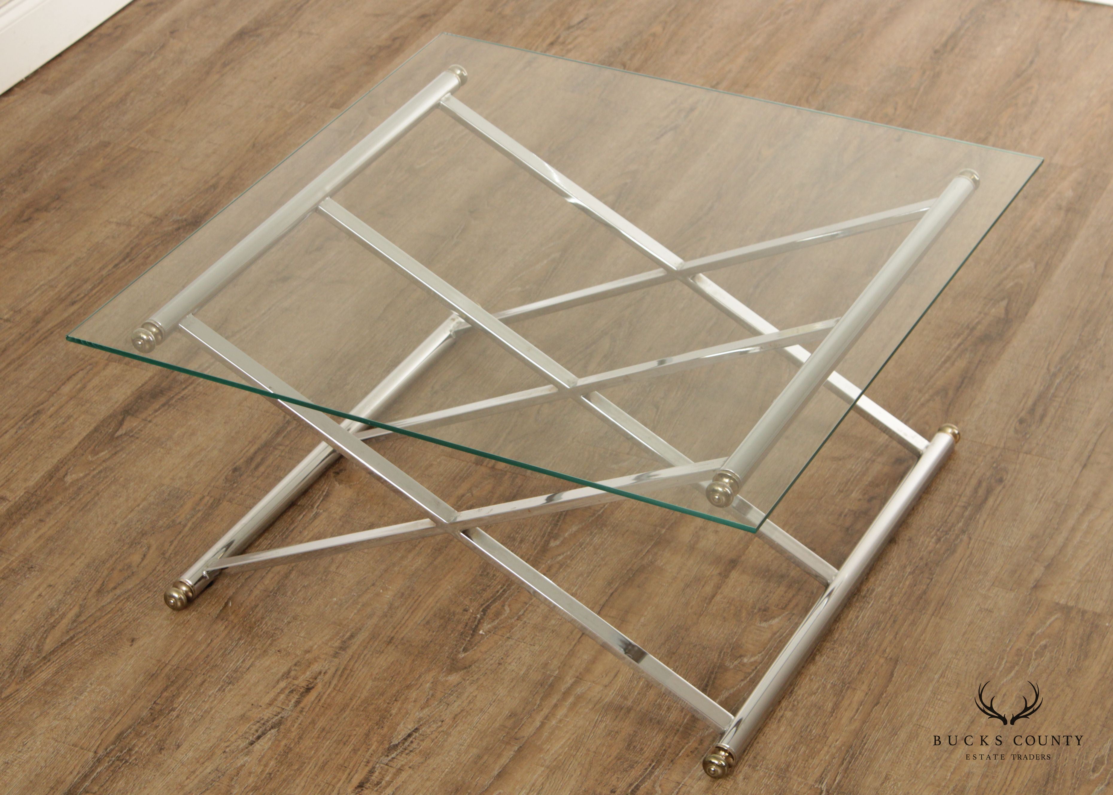 Contemporary Glass Top Chrome X-Base Cocktail Table