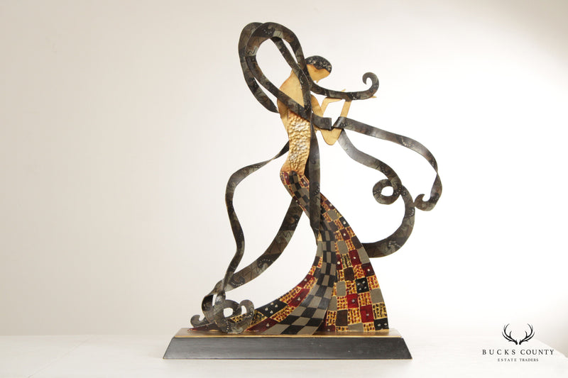 CONTEMPORARY METAL SCULPTURE OF WOMAN WITH RIBBONS