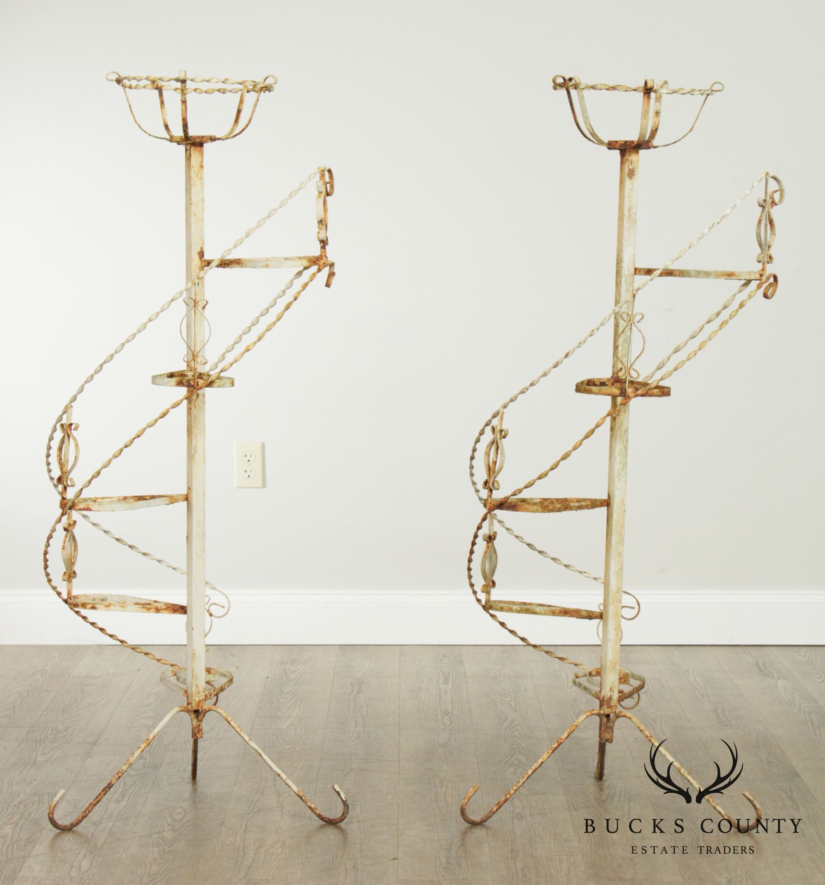Vintage Wrought Iron Spiral Staircase Planters