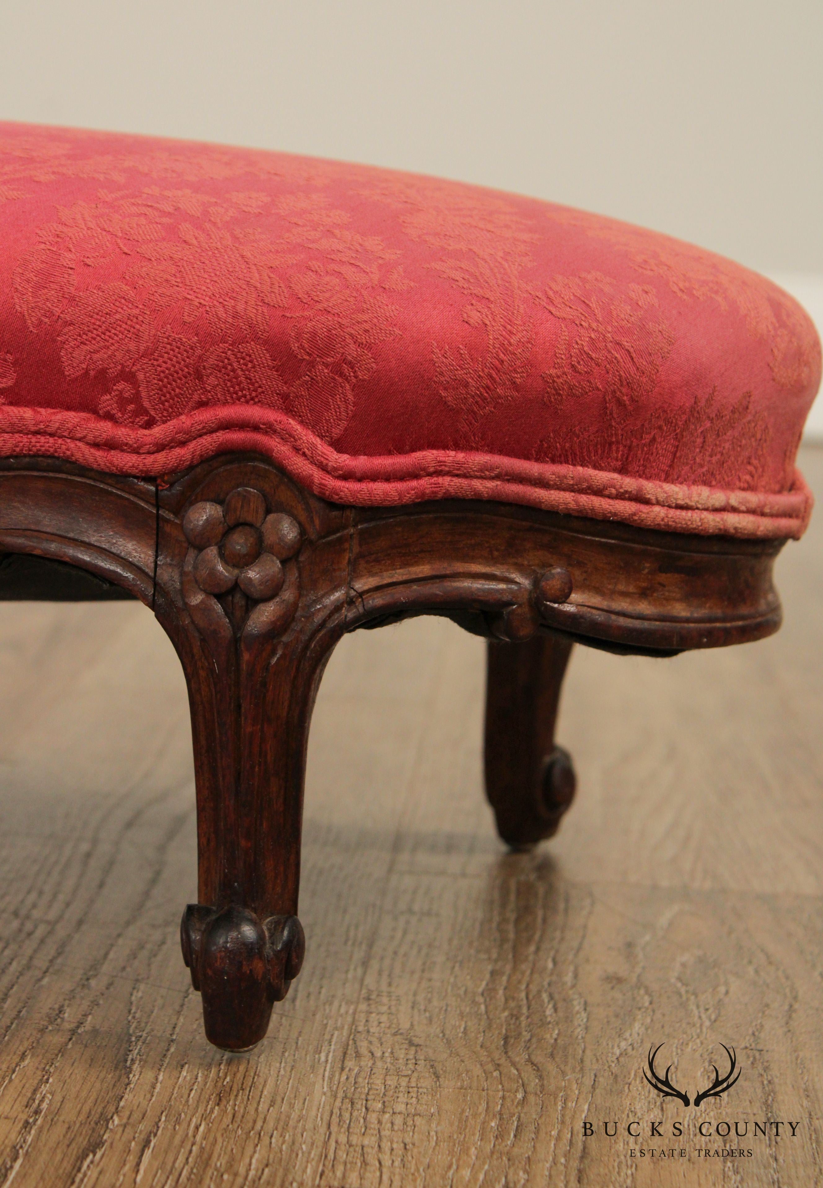 Antique French Louis XV Style Carved Walnut Footstool