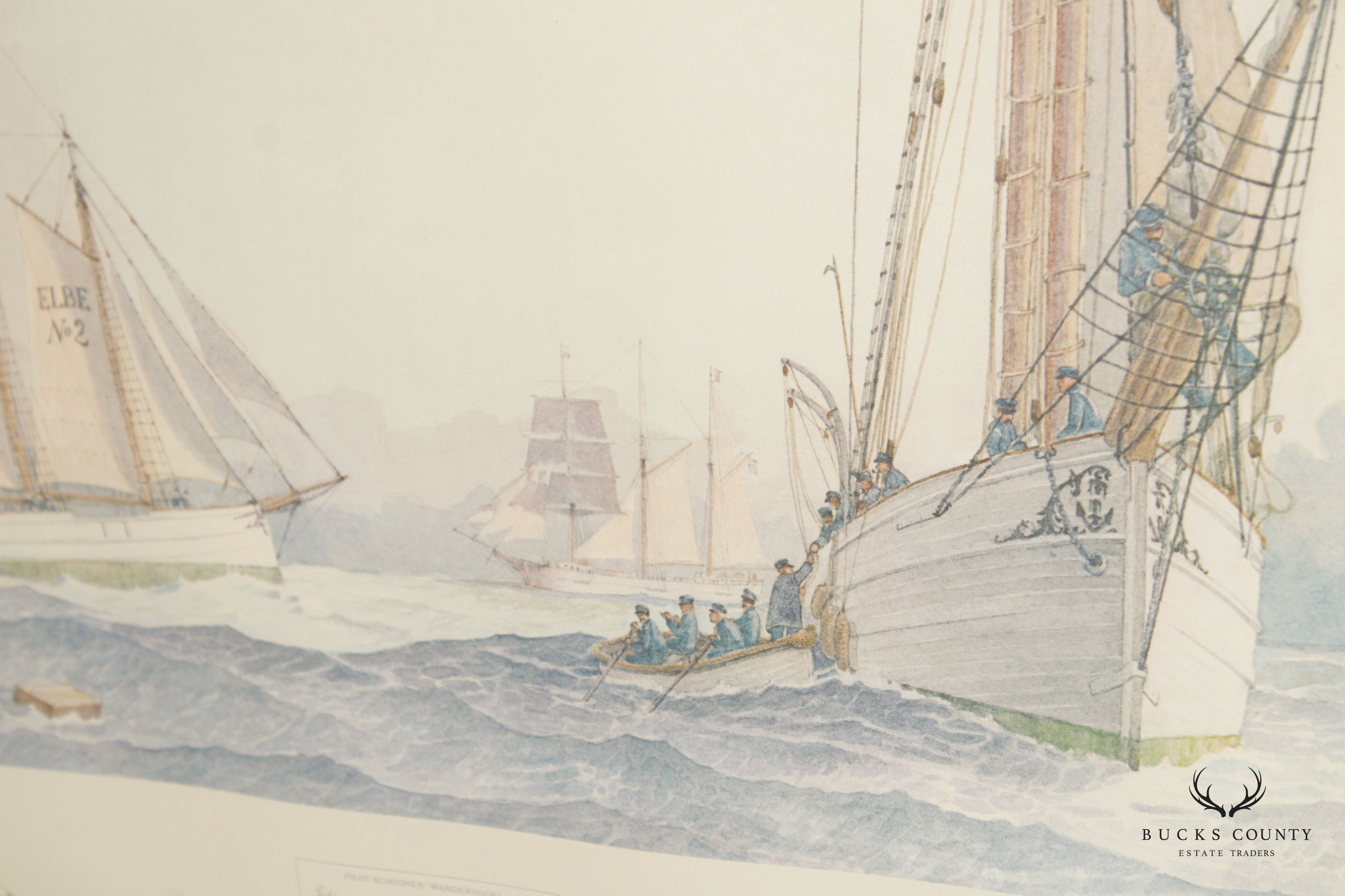 William Gilkerson 'Pilot Schooner Wandervogel' Maritime Watercolor, Custom Framed