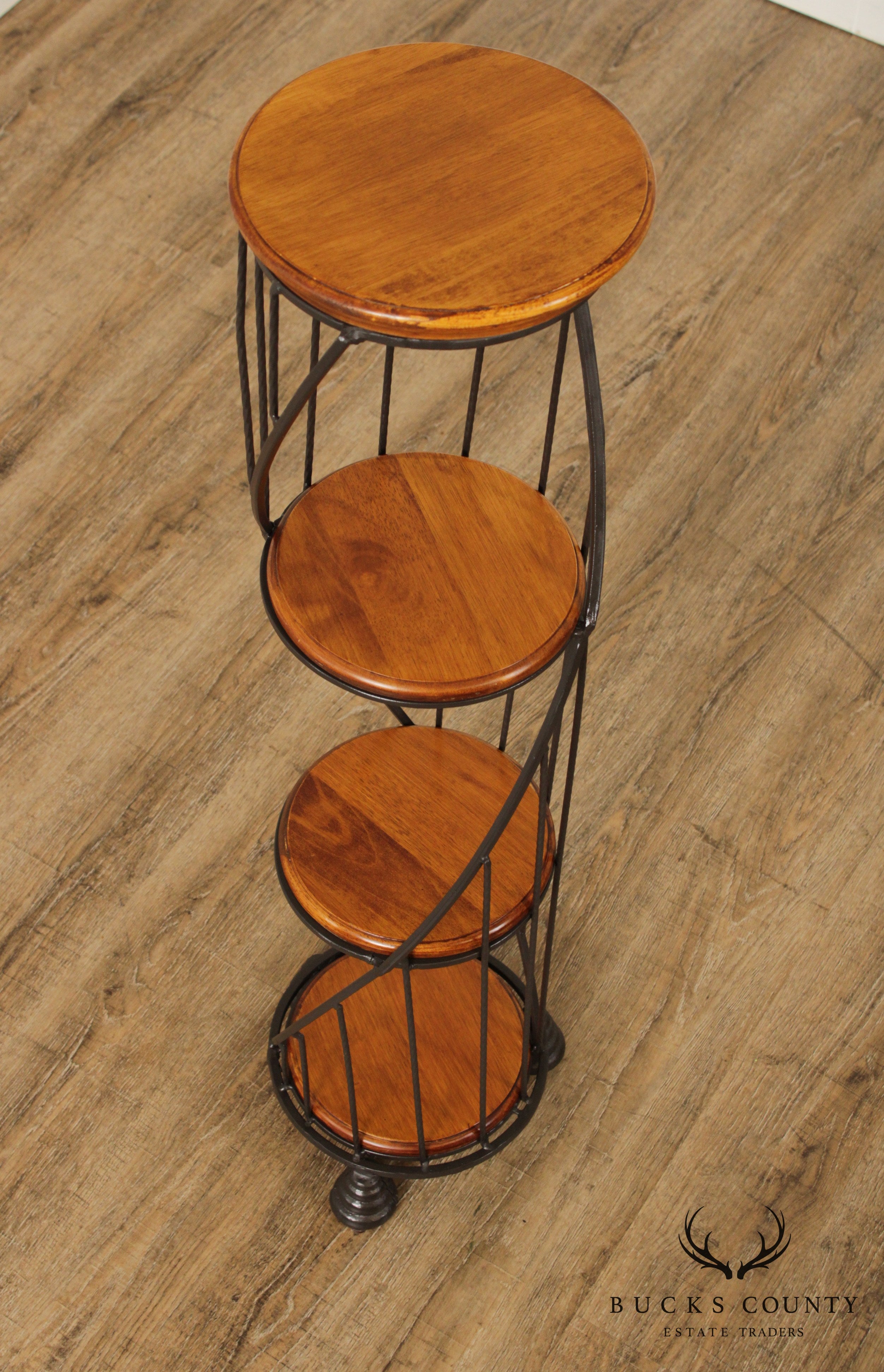 Vintage Metal & Wood Spiral 4 Tier Stand